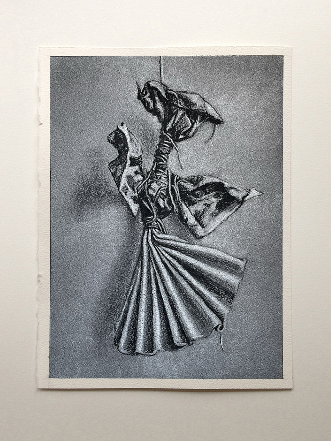 "Poupée-chiffon" ou "Poupée de Jacques n°3, fusain sur papier, 37x27 cm