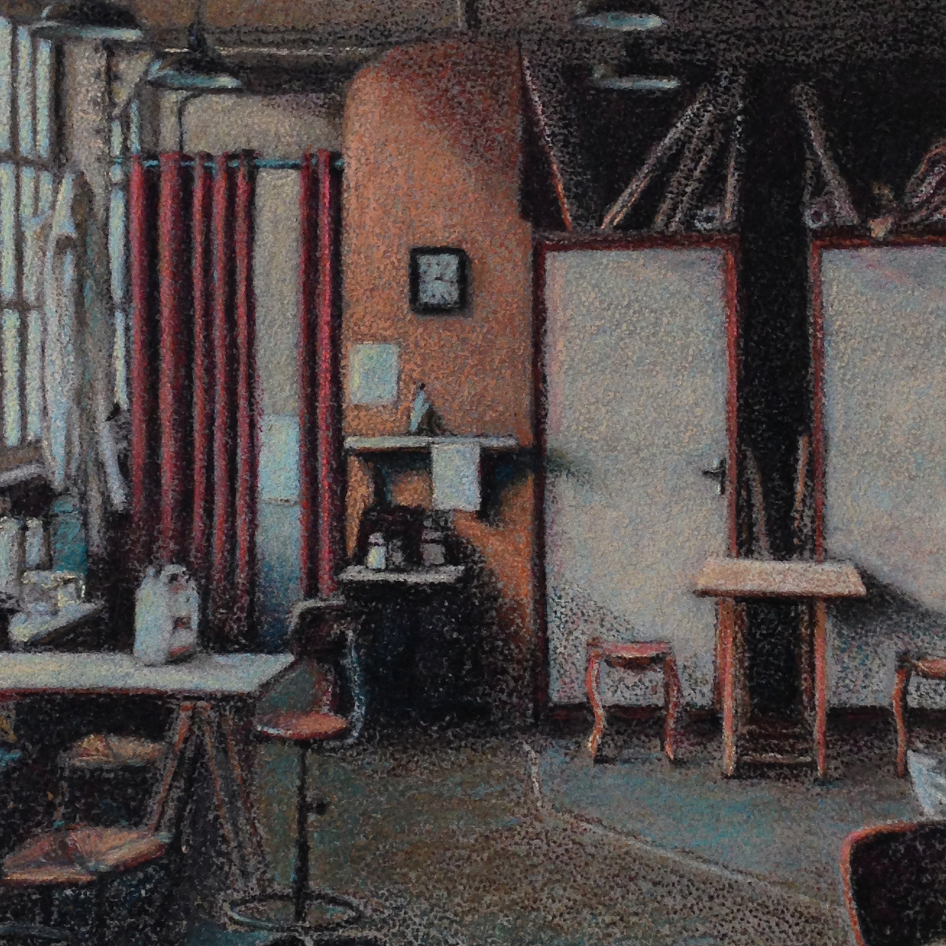 "Diorama II", fusain et pastels sur papier Arches, 57 x 38,5 cm, détail