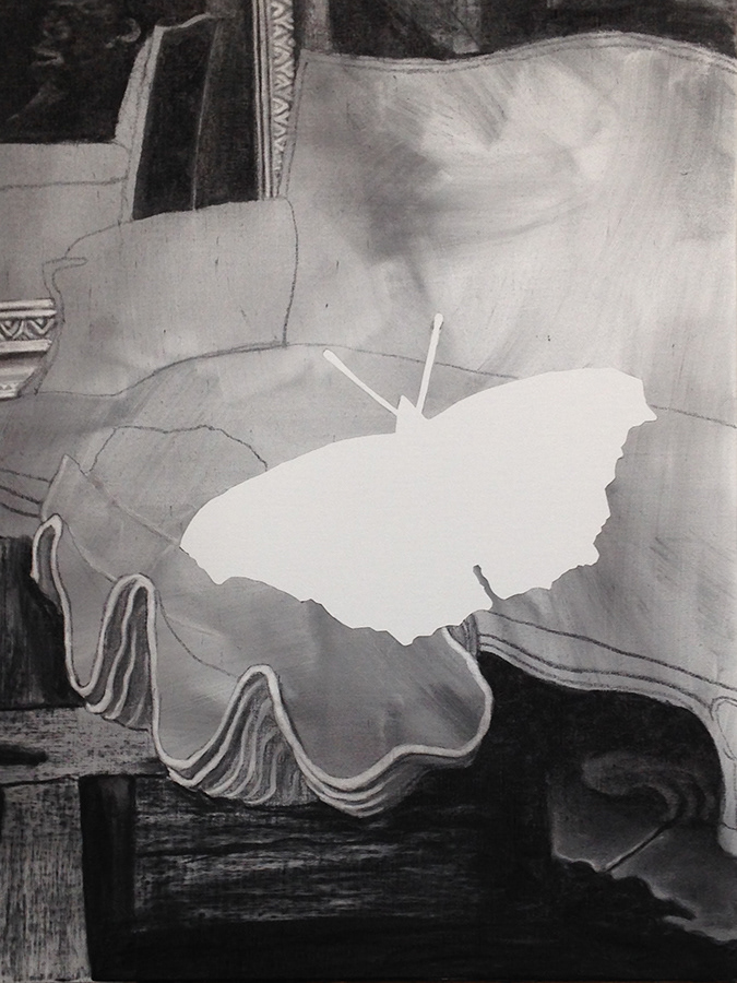 « La sacristie aux singes », fusain sur toile, 146X97 cm, détail