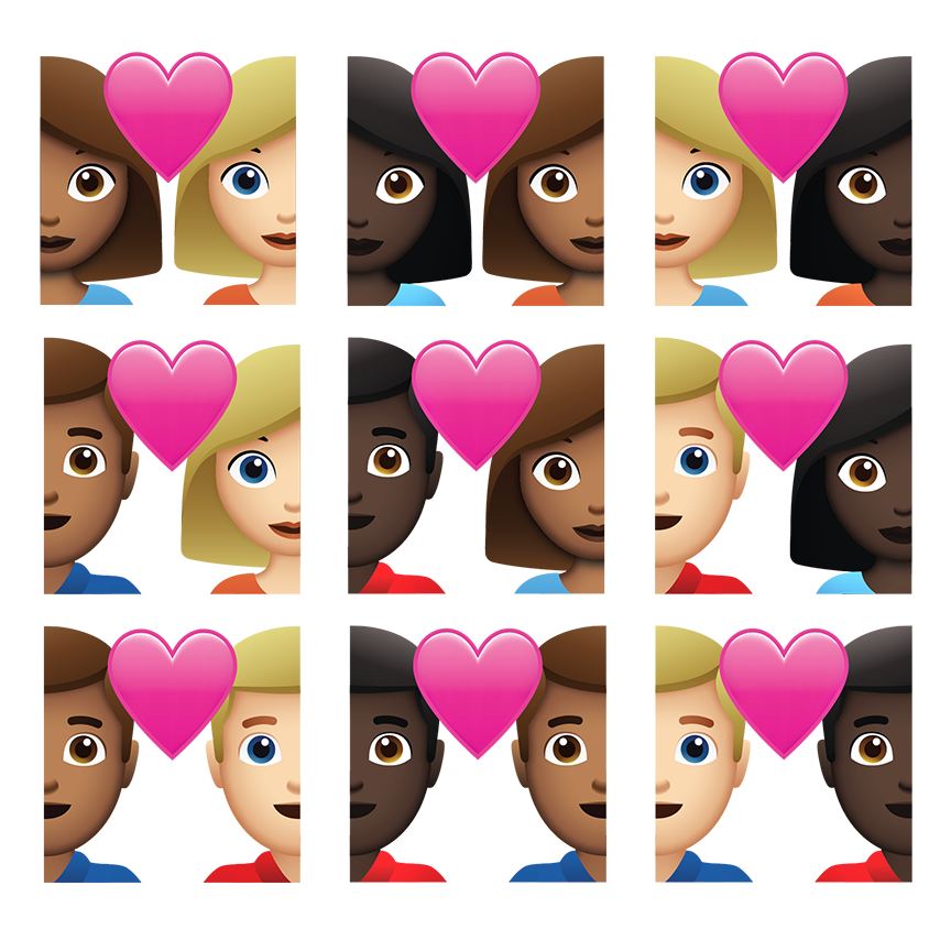 Interracial/inter-skintone couple — heart
