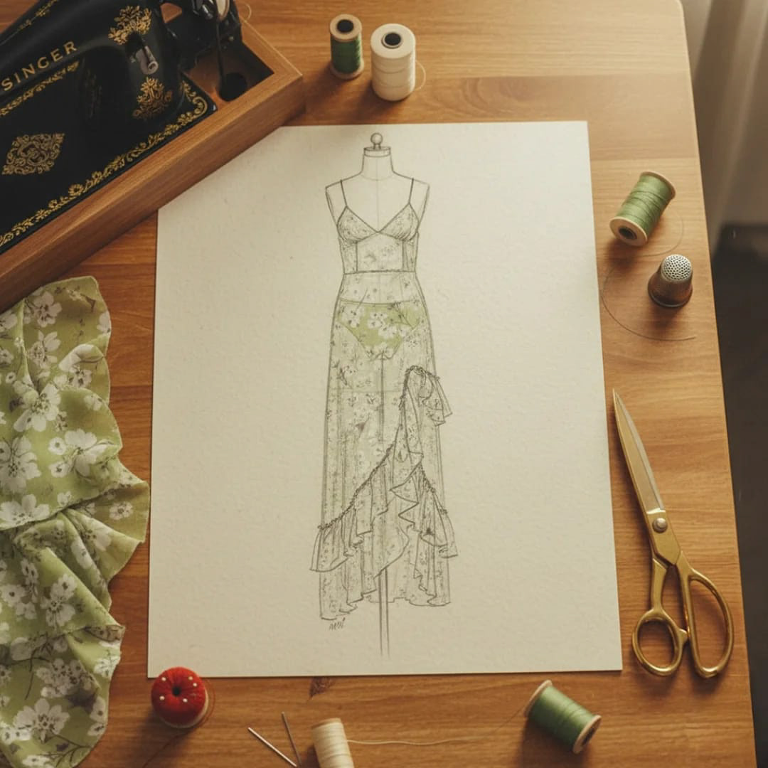 Sketch and design studio for the pieces, AI illustration.