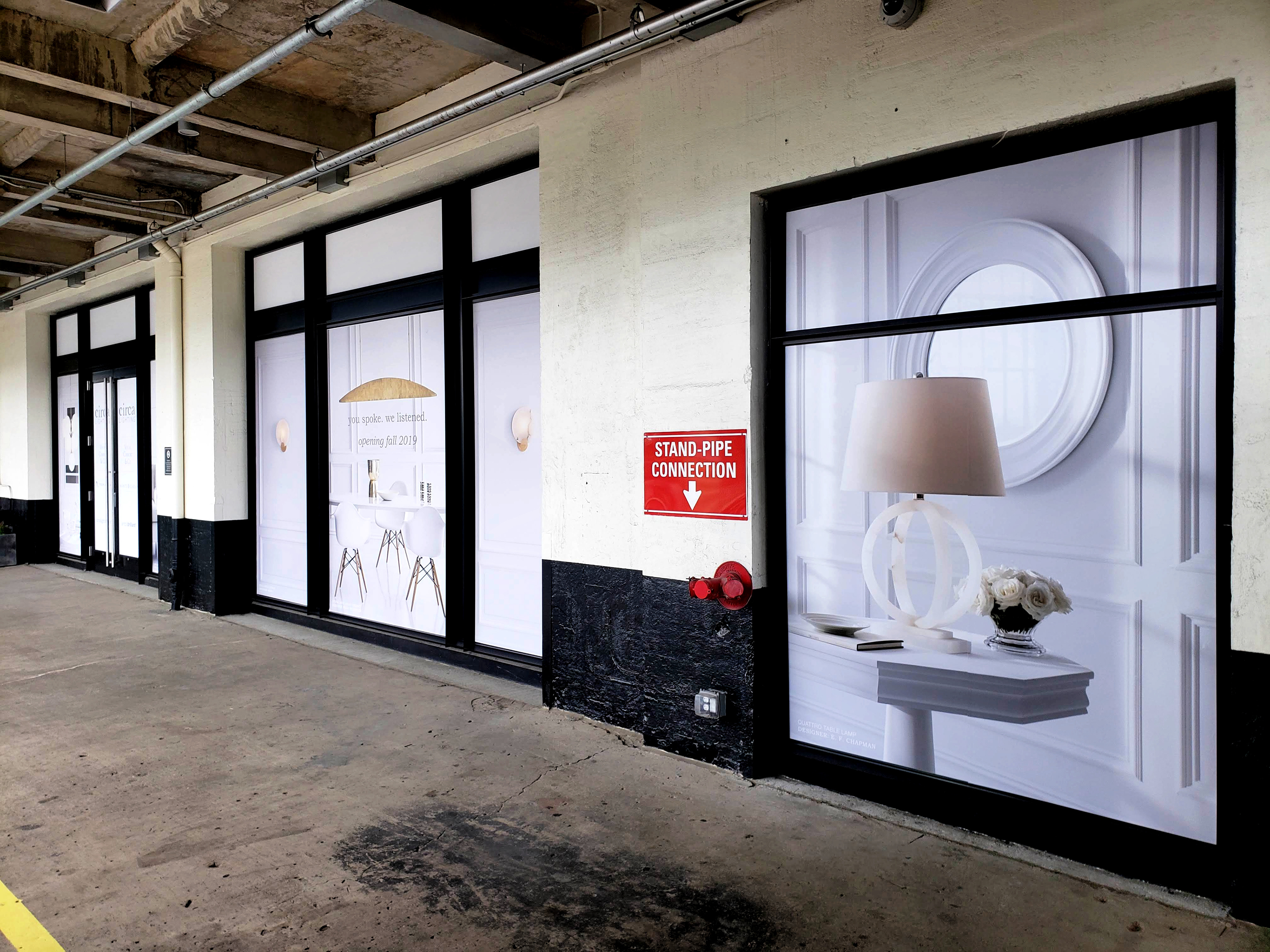 Window wraps designed for Circa Lighting's Boston showroom while it was under construction prior to opening.