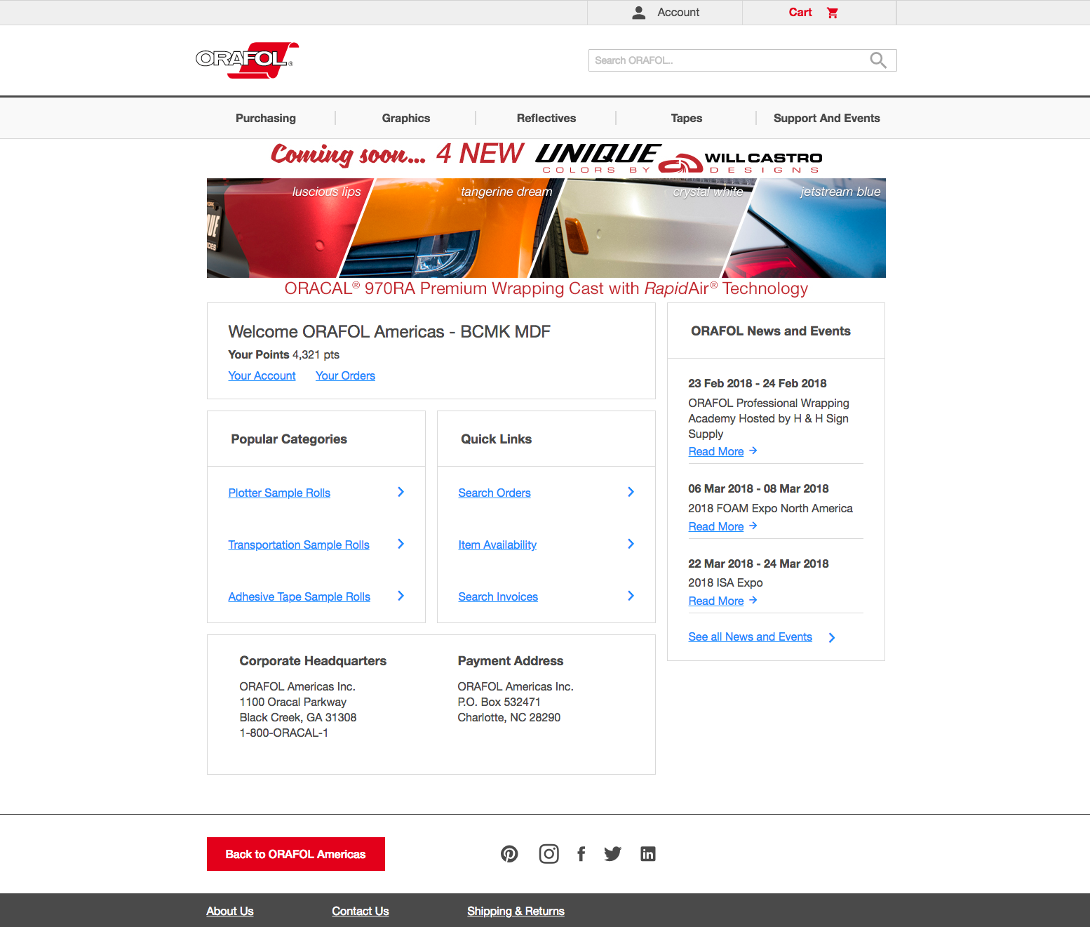 Responsive distributor portal website for ORAFOL Americas