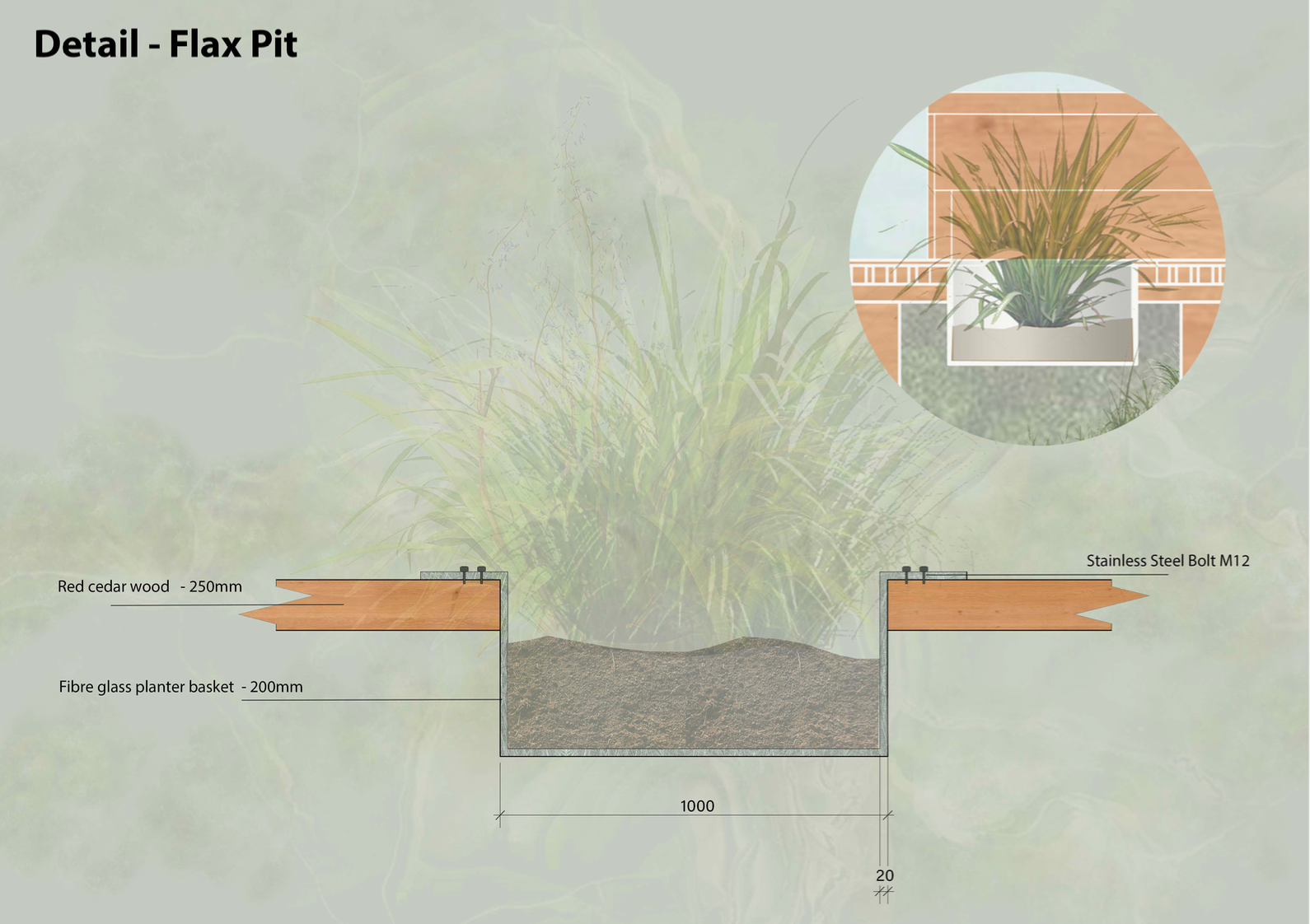 Detail Drawing of Flax pit fitting into the deck structure