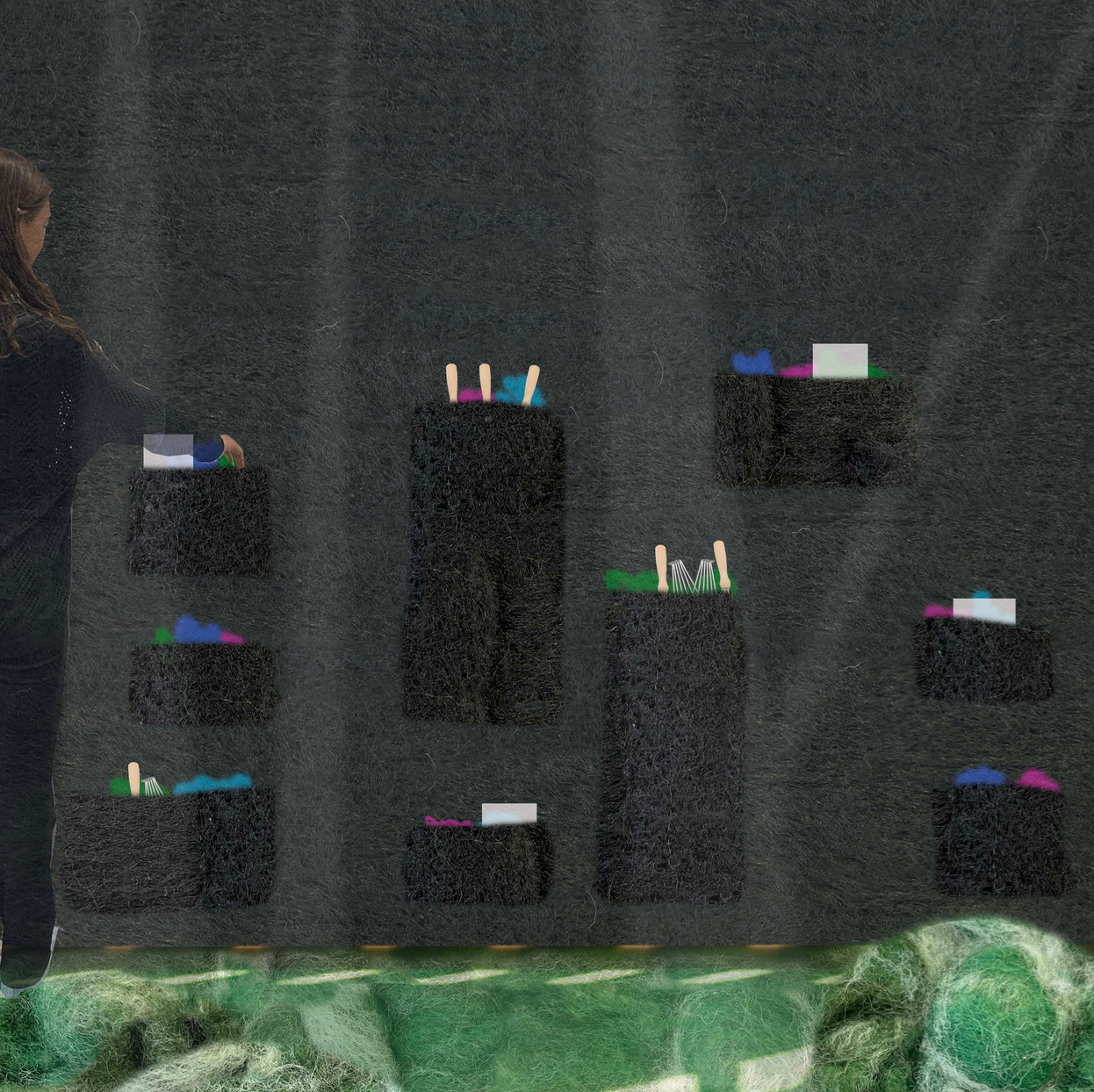 Exploration Three: Needle felted storage wall with pockets