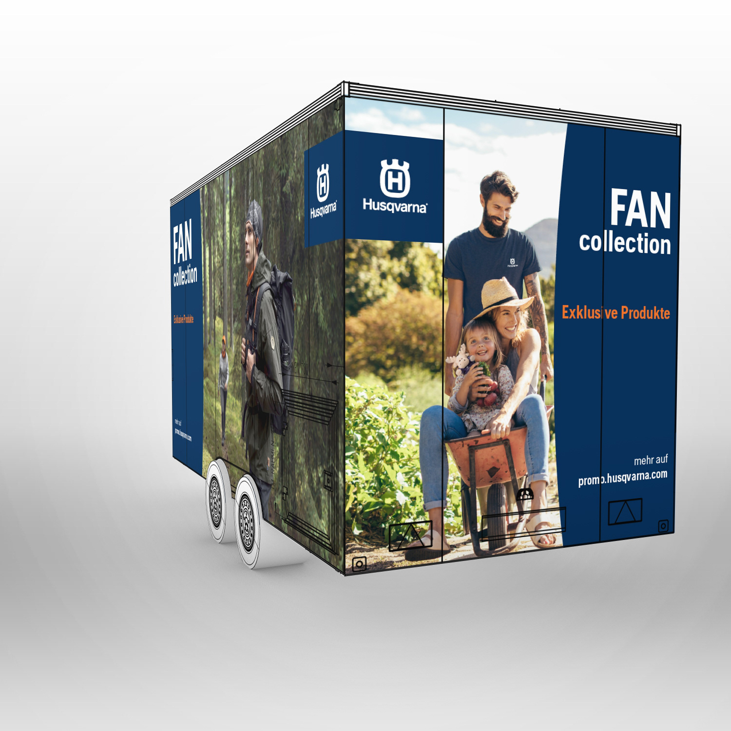 Husqvarner Anhänger Fan Collection geschlossen hinten