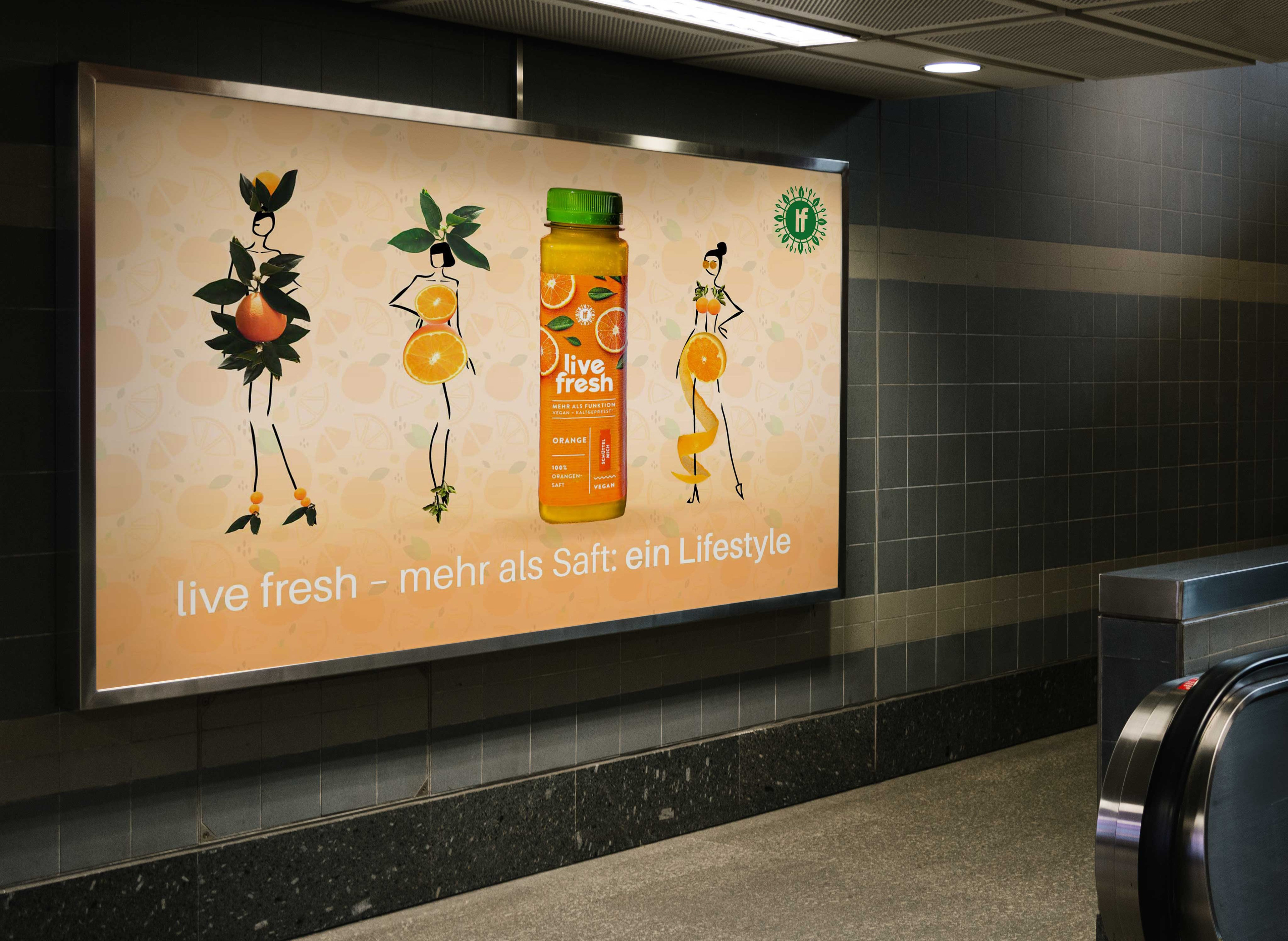 Mockup des Hauptposters von live fresh in einer U-Bahn Umgebung