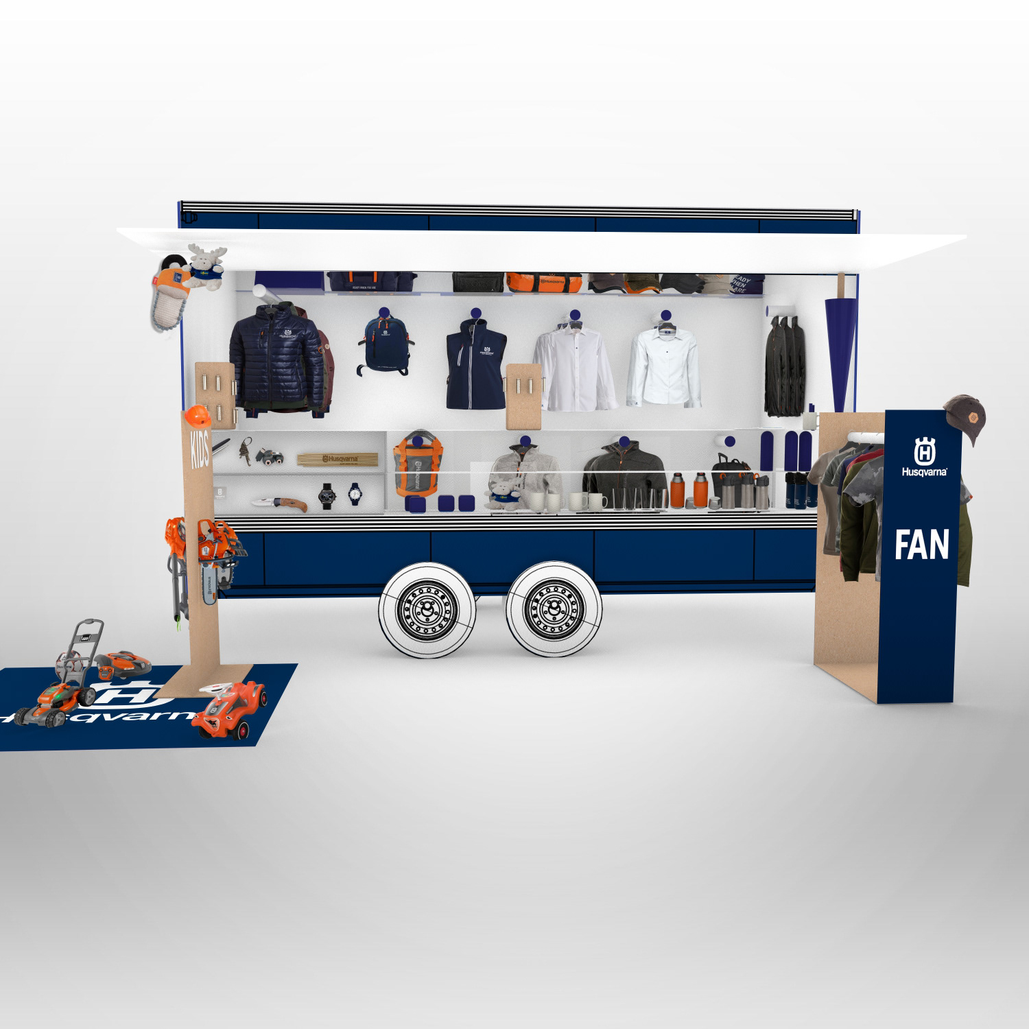 Husqvarner Anhänger Fan Collection offen vorne