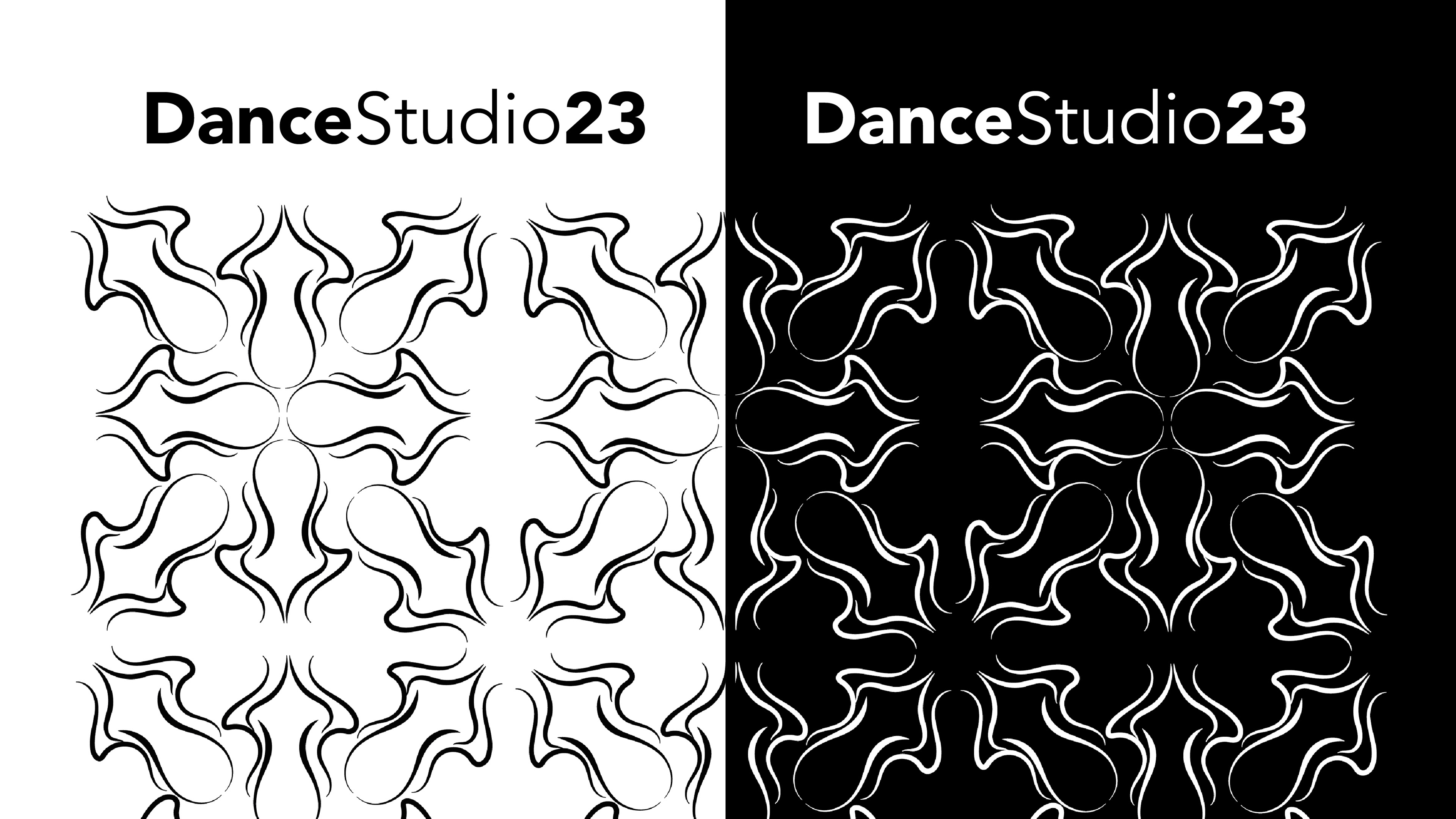 Logo und Muster auf Schwarz und invertiert auf Weiß zu sehen