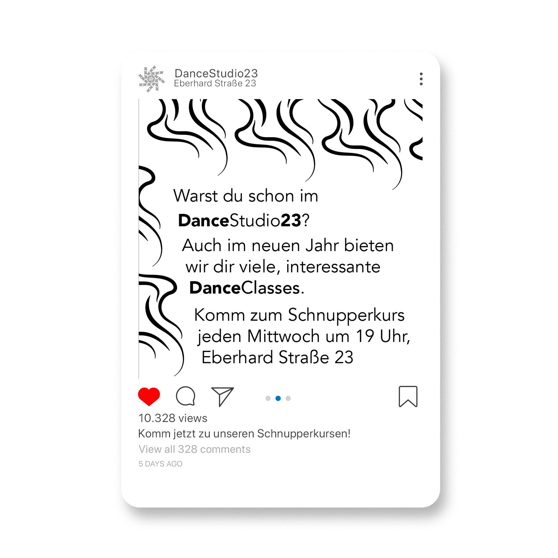  Mockup eines Instagram Posts zur Promotion und Werbung des Tanzstudios