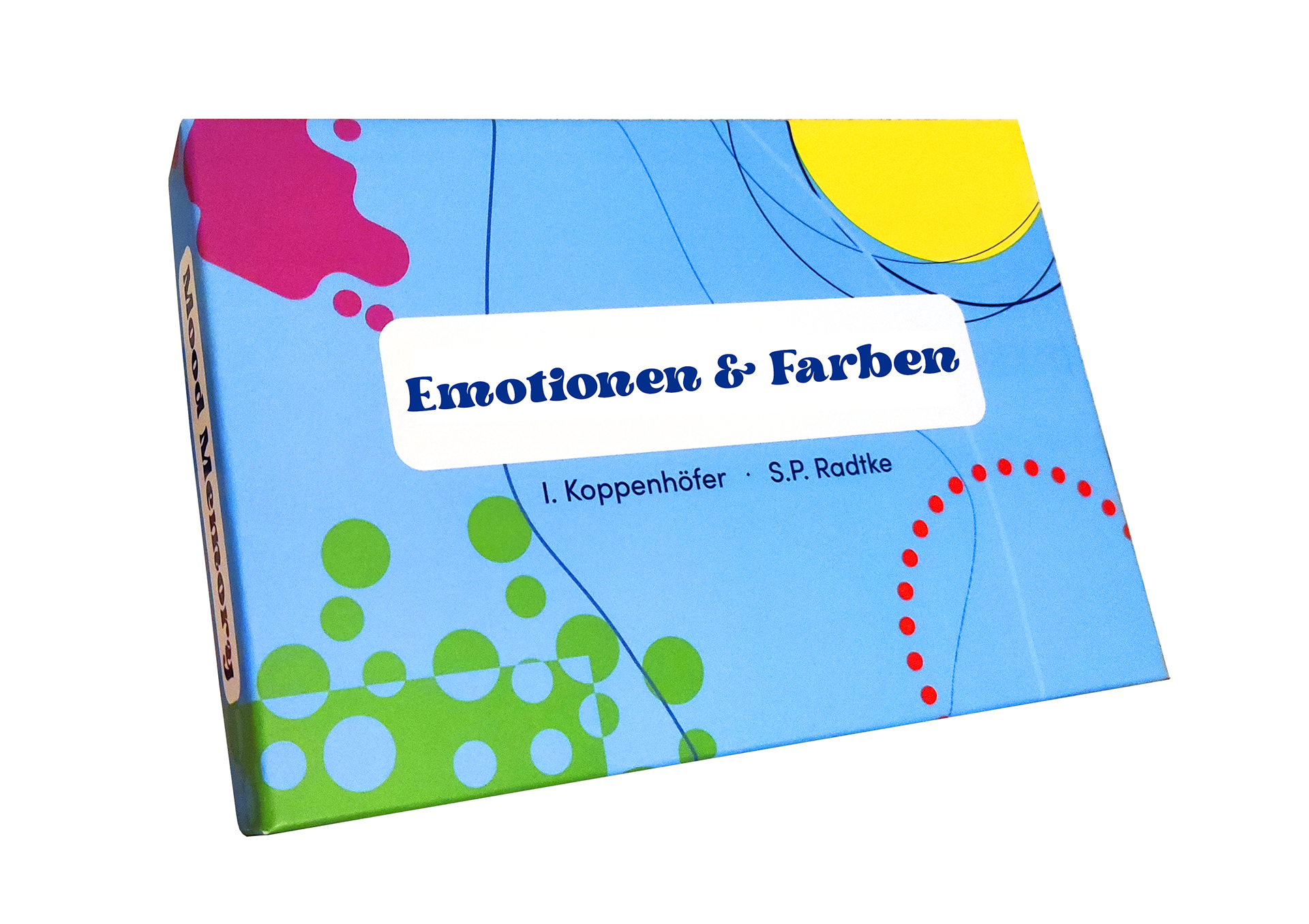 Produktfoto der Memory Kartenverpackung Packagedesign Memorykarton Memo in blau mit vielen Elementen der Karten