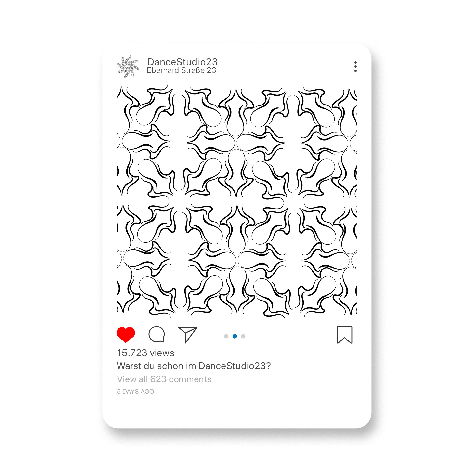  Mockup eines Instagram Posts zur Promotion und Werbung des Tanzstudios mit ästhetischem Muster