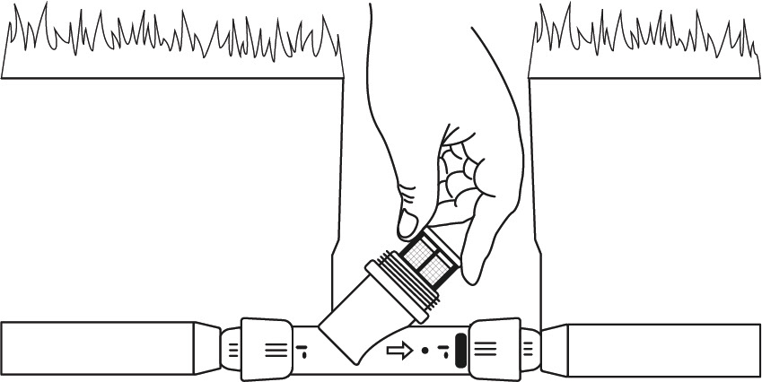 Zeichnung Illustration Technische Zeichnung Hand in Erde an Sprinklersystem von Gardena