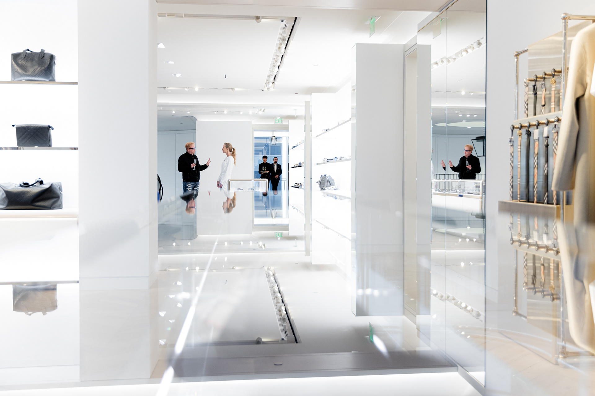 Luxury boutique shelf styling with accessories and decor burberry beverly hills