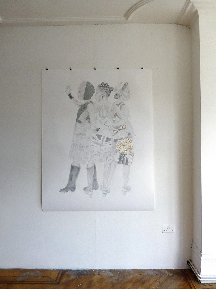 Windrush generation, strong black women, african caribbean diaspora, life sized drawing, black British Artist