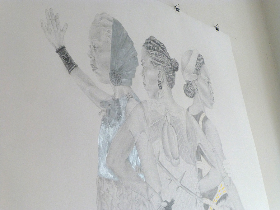 Black british artist, Charmaine Watkiss, big drawng