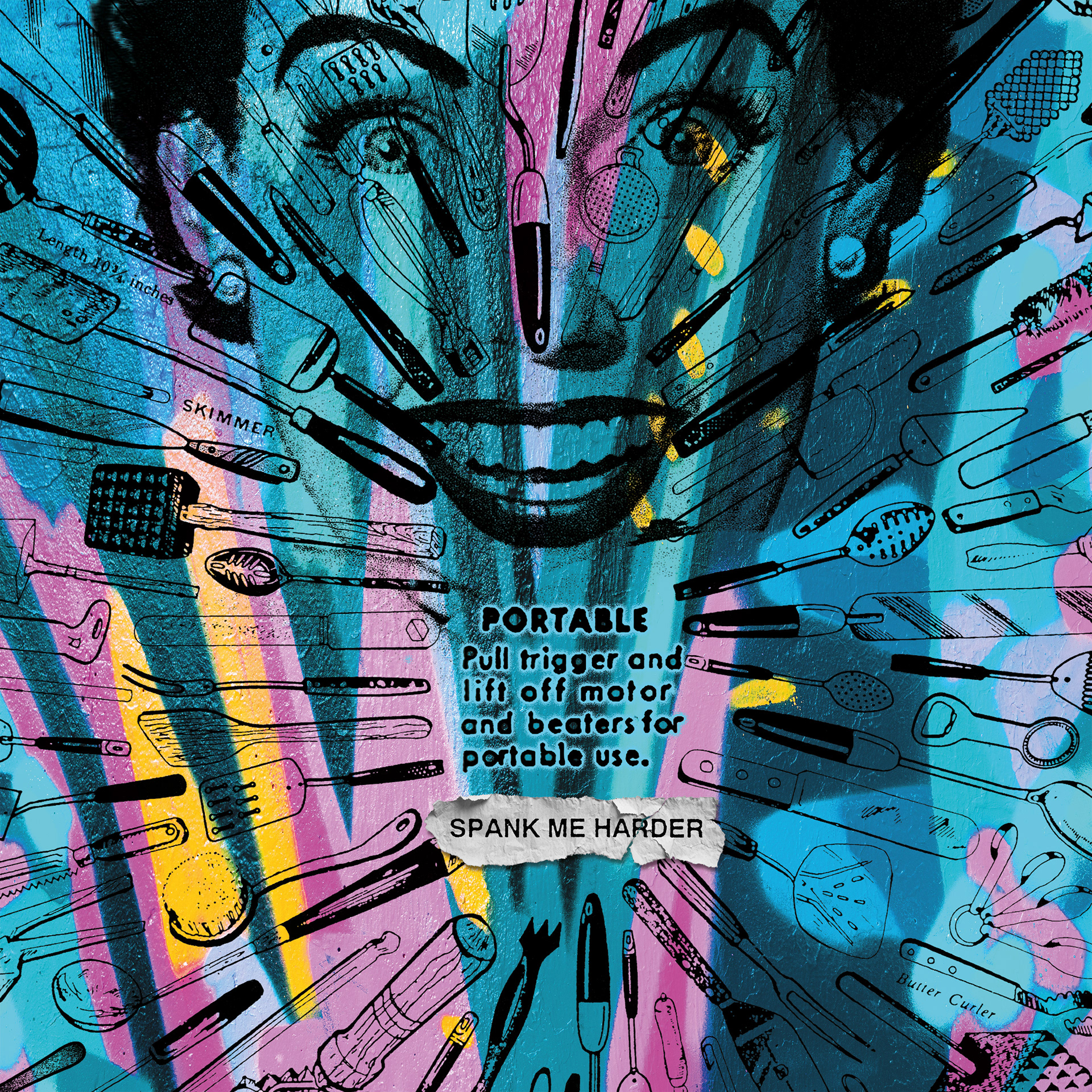 "Spank Me" acrylic, ink, enamel, collage