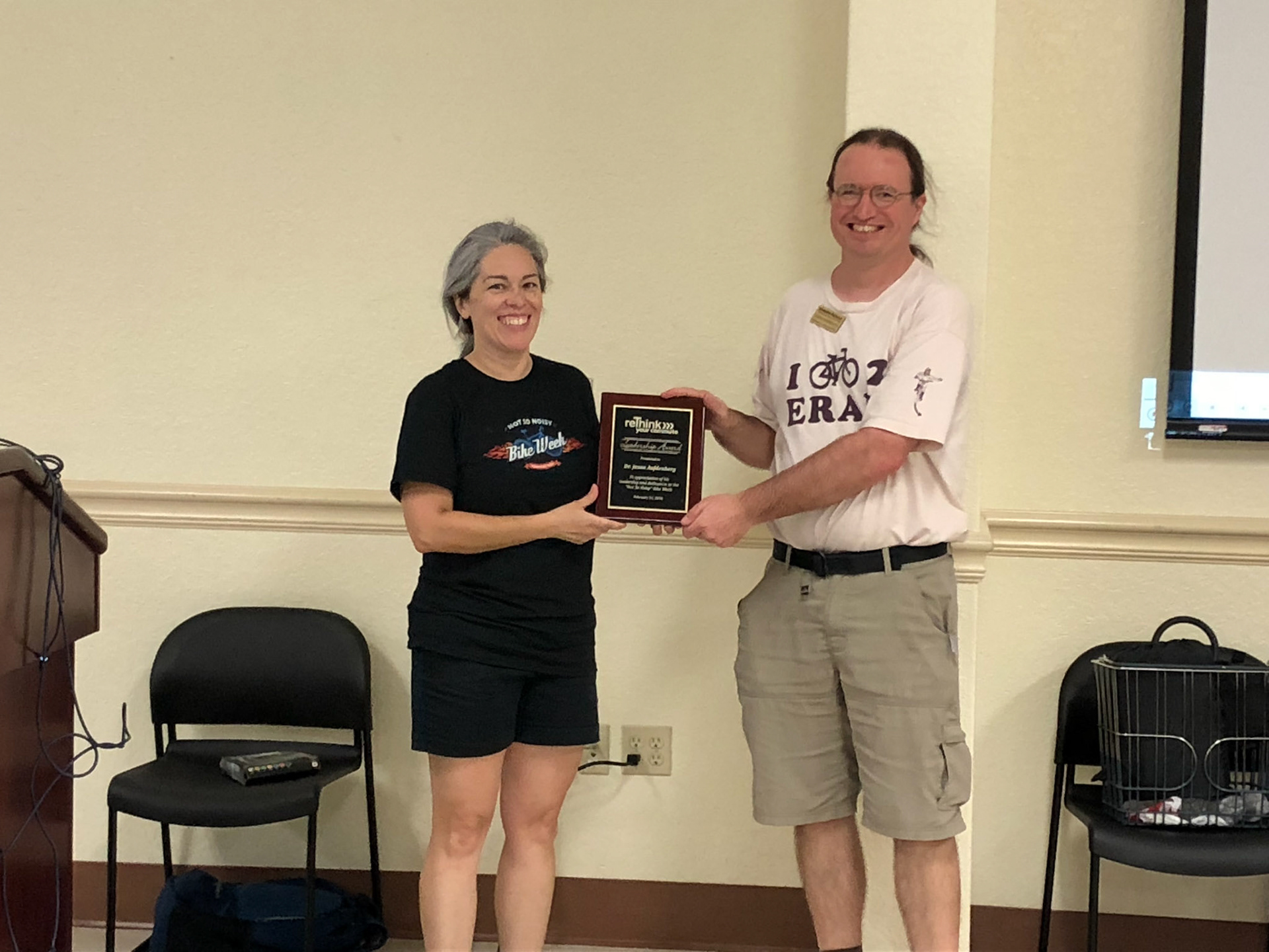 Receiving the reThink Your Commute Leadership Award in 2018. (Photo  credit: ReThink Your Commute)