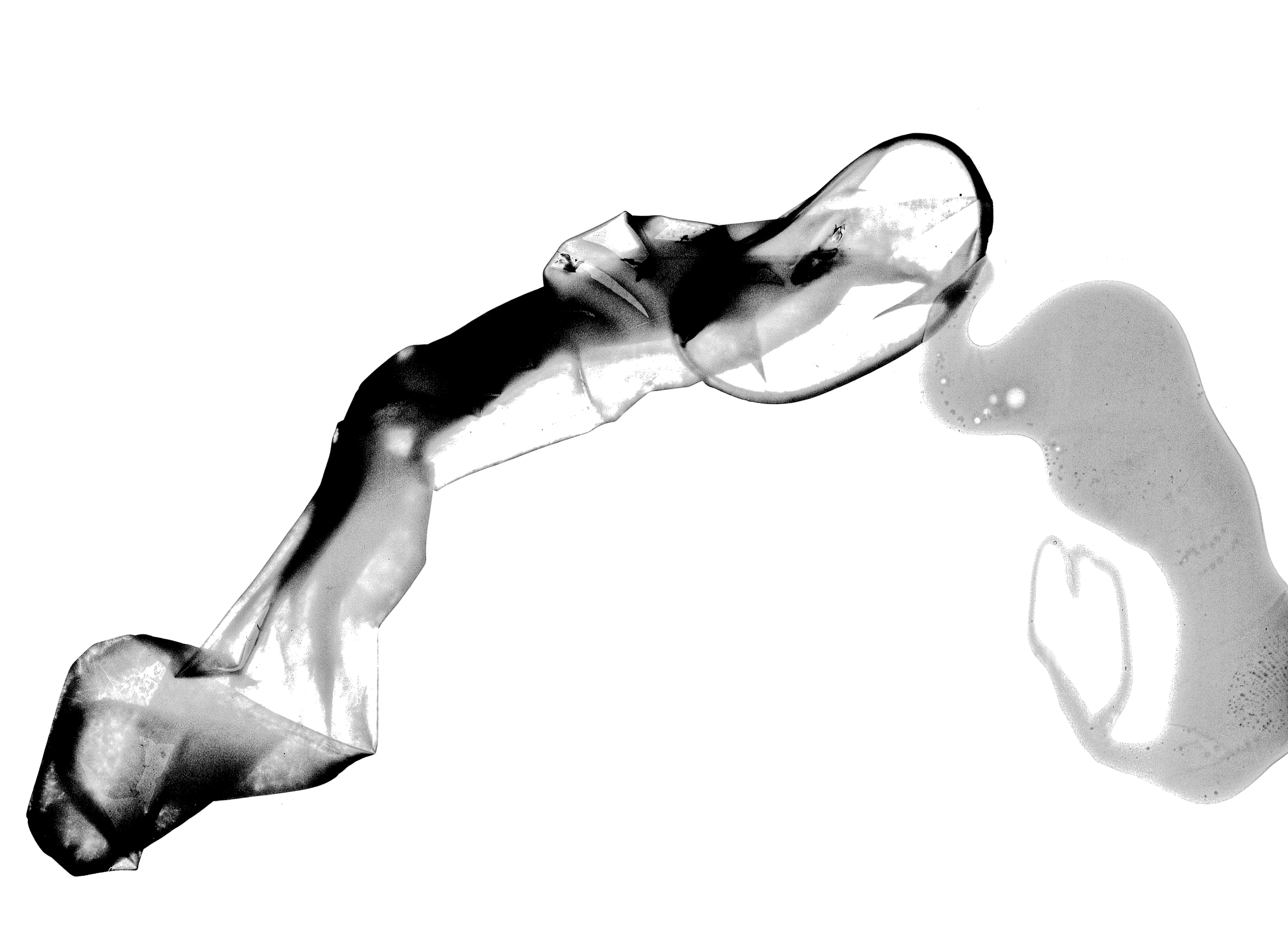 Rayograph of a condom, cum forms a heart