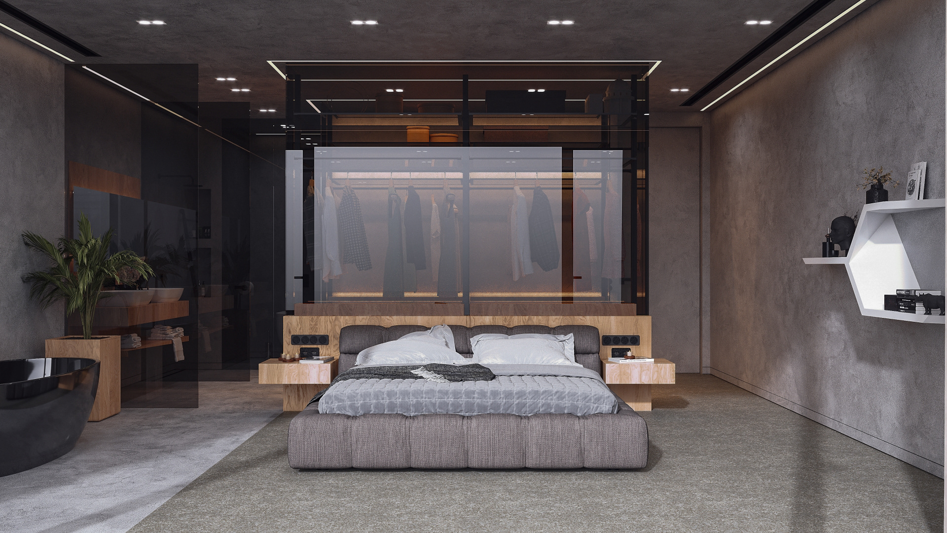 interior nash concrete minimal folding origami wood beton bebitalia graffiti minimalistic living sofa fireplace lighting tv area pot shelves view kitchen island stainless steel armchair master bedroom wardrobe glass tinted bathroom antoniolupi