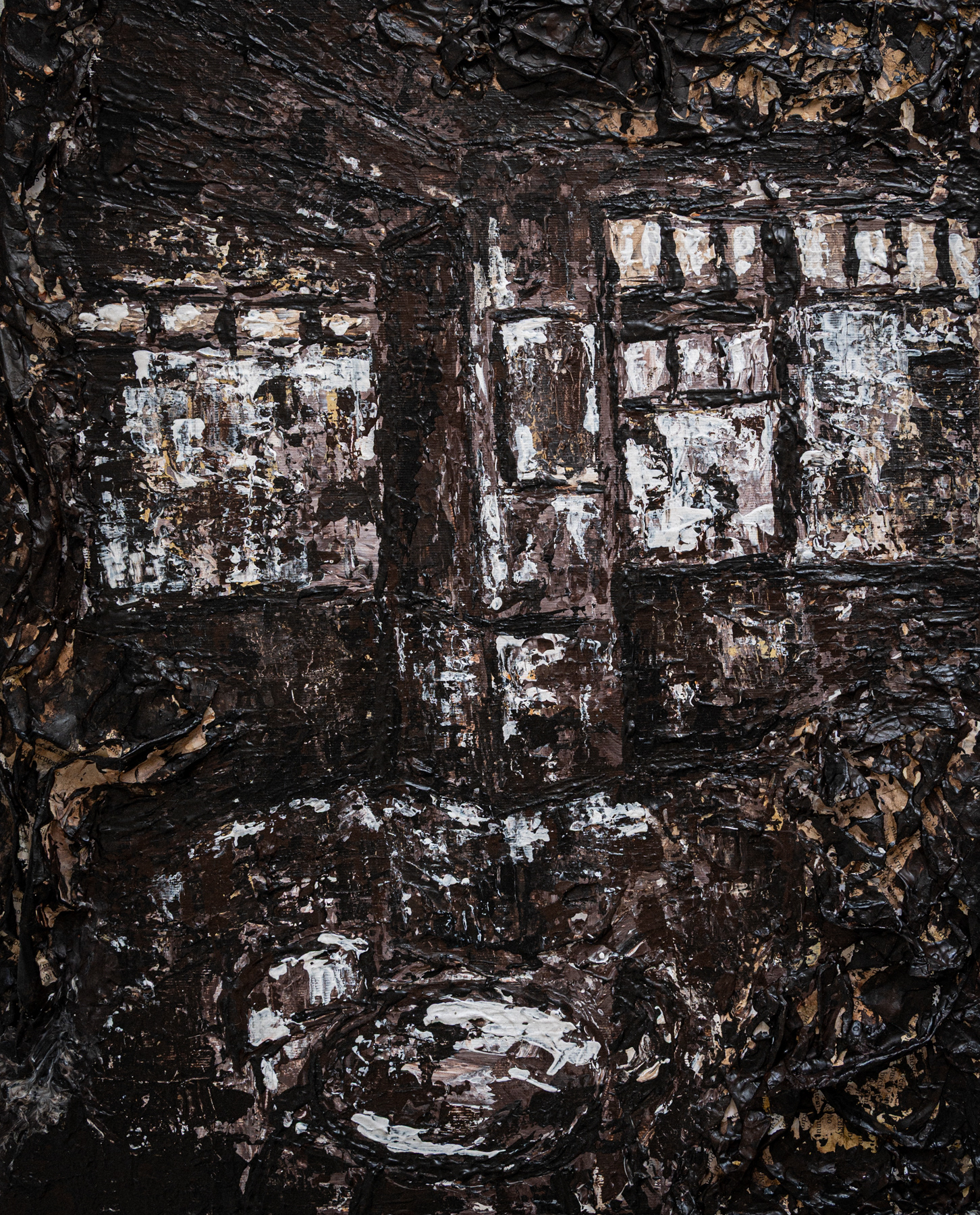 Burundi,  akryl a noviny na plátně, 40x50, 2026