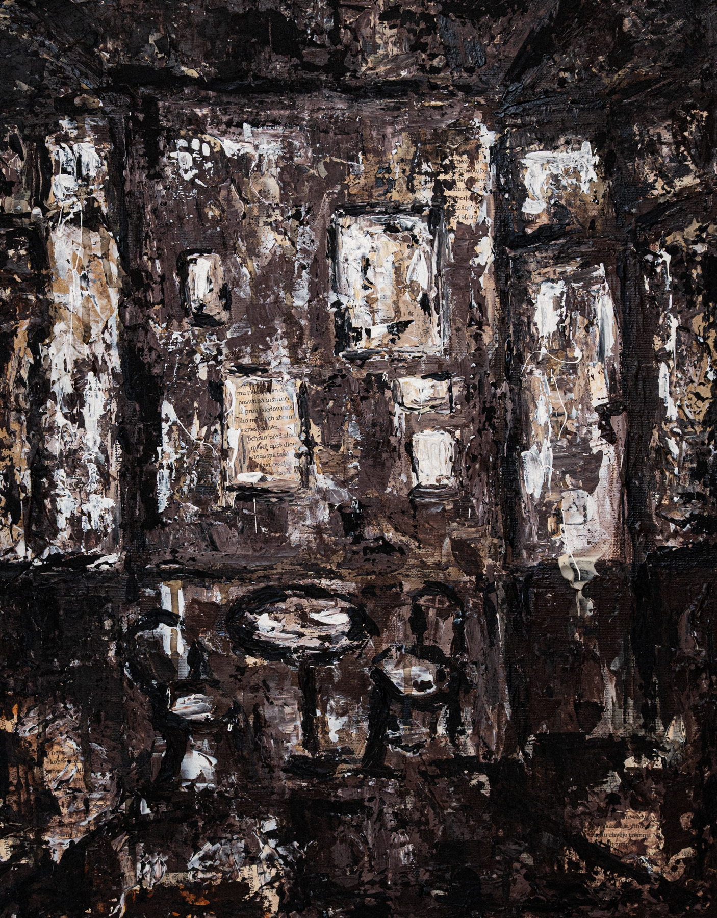 Sladkovský,  akryl a noviny na plátně, 40x50, 2025