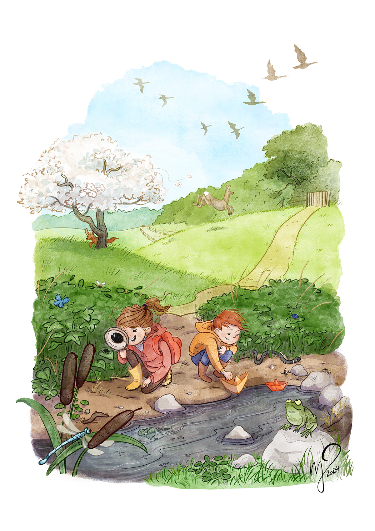 illustration, danish illustrator, drawings, tegninger, tegning, letlæsningsbøger, børnebøger, marianne pryning, pryning, dansk illustrator, digital tegning, digital drawing, dansk tegner, København, Copenhagen, tegner i København, forår, spring, animals, dyr, ud i naturen, oplev naturen, nature, experience, exploring nature, digital watercolor