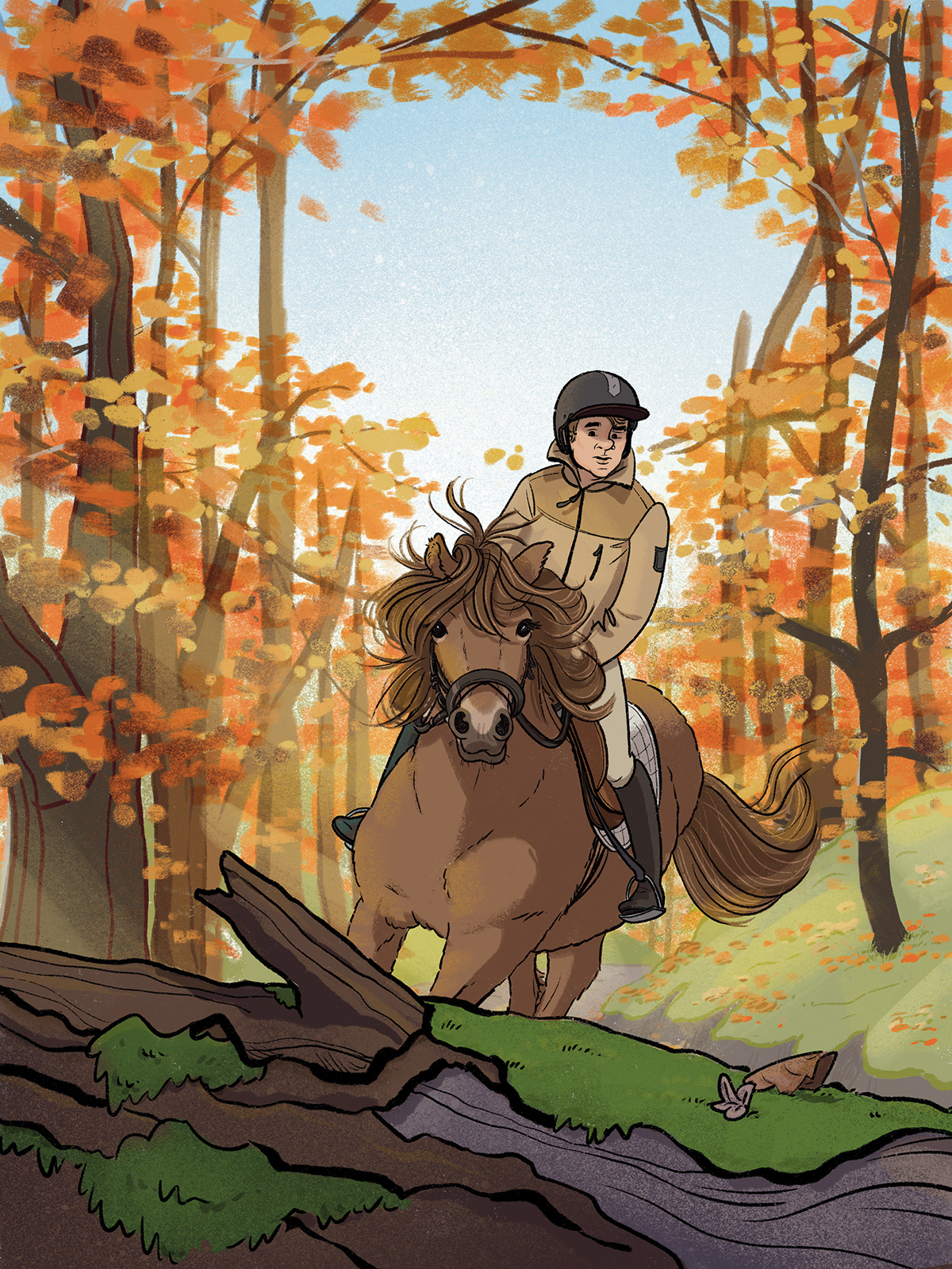 illustration, danish illustrator, drawings, tegninger, tegning, letlæsningsbøger, børnebøger, marianne pryning, pryning, dansk illustrator, digital tegning, digital drawing, dansk tegner, København, Copenhagen, tegner i København, til hest, ride, efterår, i skoven, skov, fall, riding a Horse, in the forrest