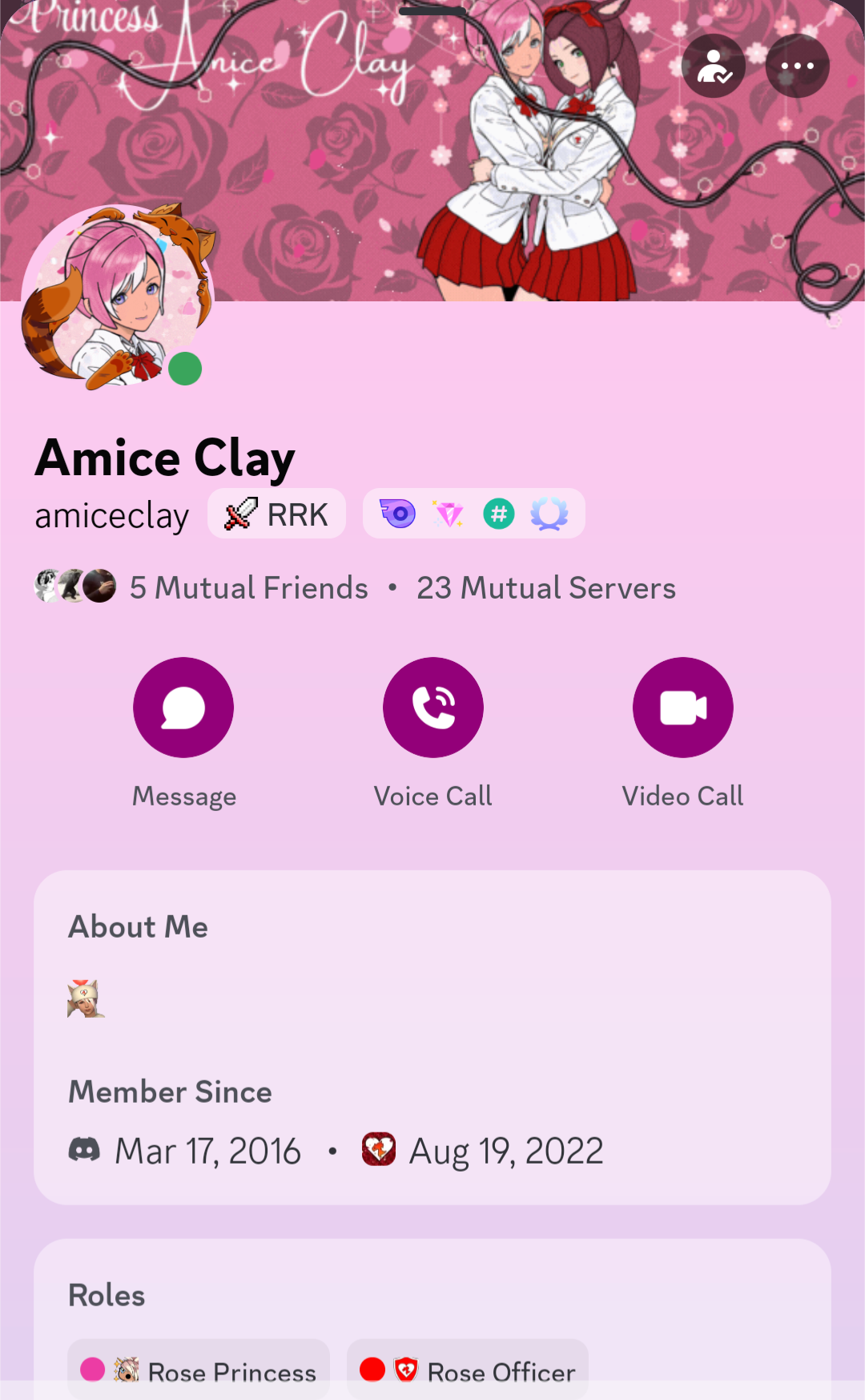 Amice's Mobile Discord Profile