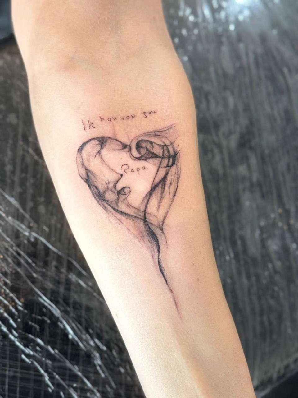 Smoke hartje met handschrift van papa