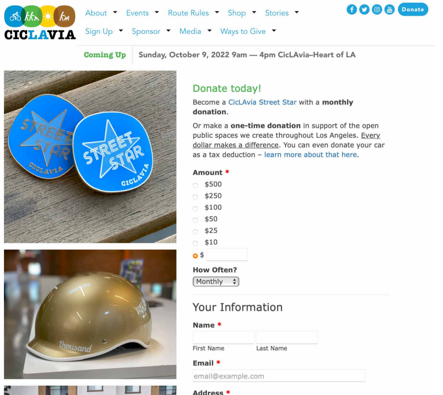 CicLAvia donation webpage