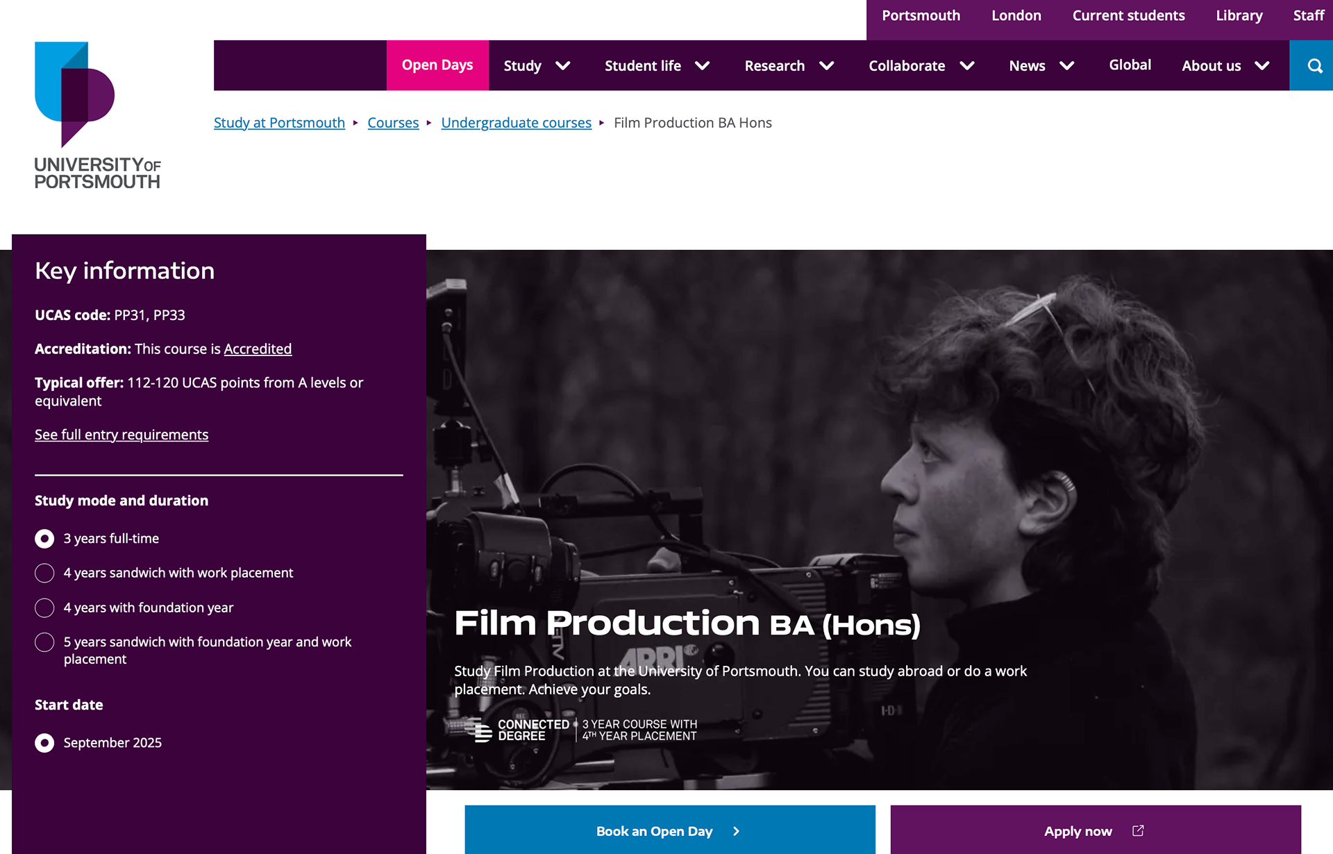UOP BA Film Production Banner Image - Since January 2024