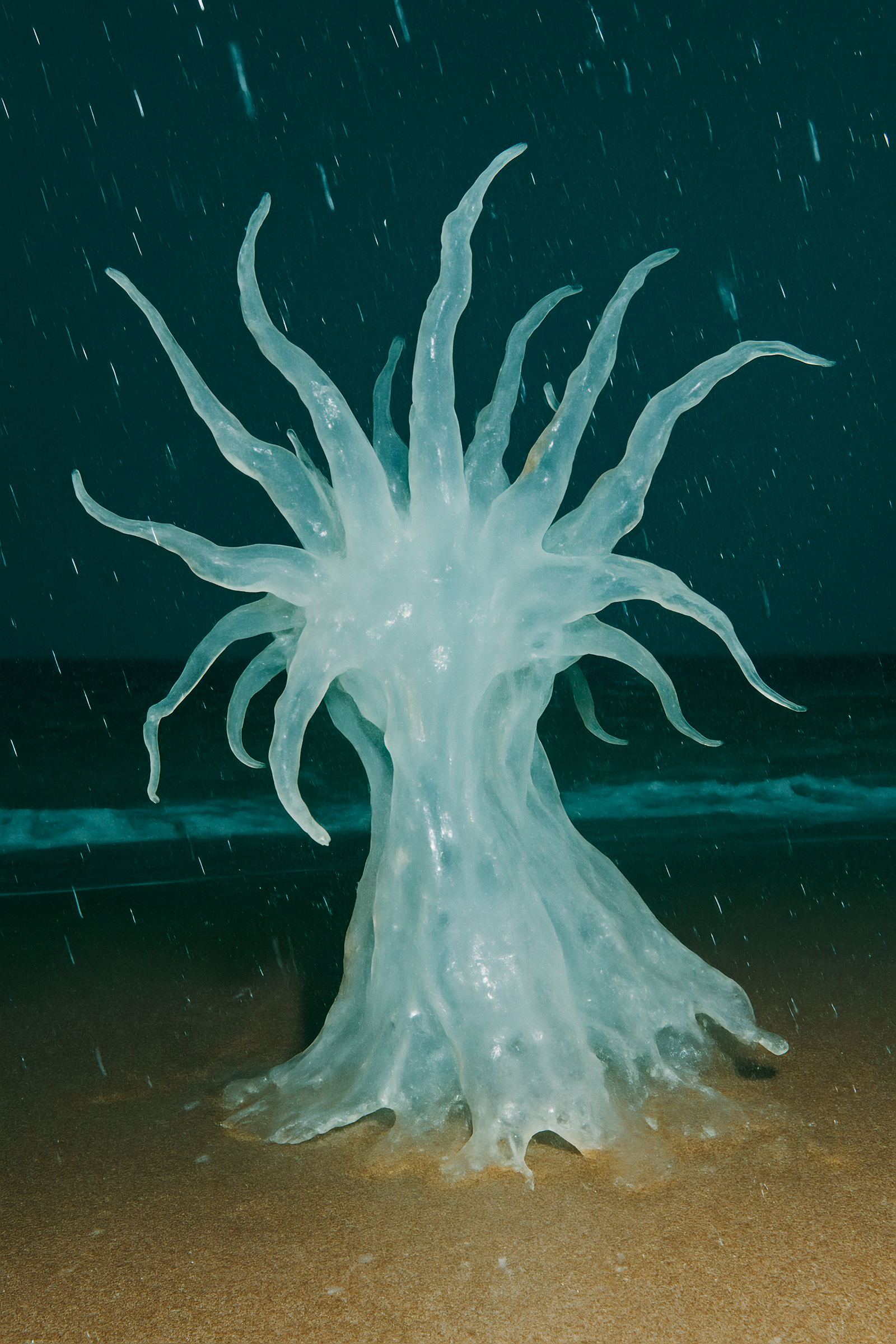 "Anemoi" (An aesthetic meditation on the anemone — a gentle guardian, evoking symbols of protection and good fortune from Japanese tradition, and the Victorian ideals of anticipation and sincere love. A being of silent grace and intricate beauty, embodying resilience and emotional depth. An ethereal portrait of a delicate omen adrift between worlds, a bloom of sincerity in the ever-moving tide.)