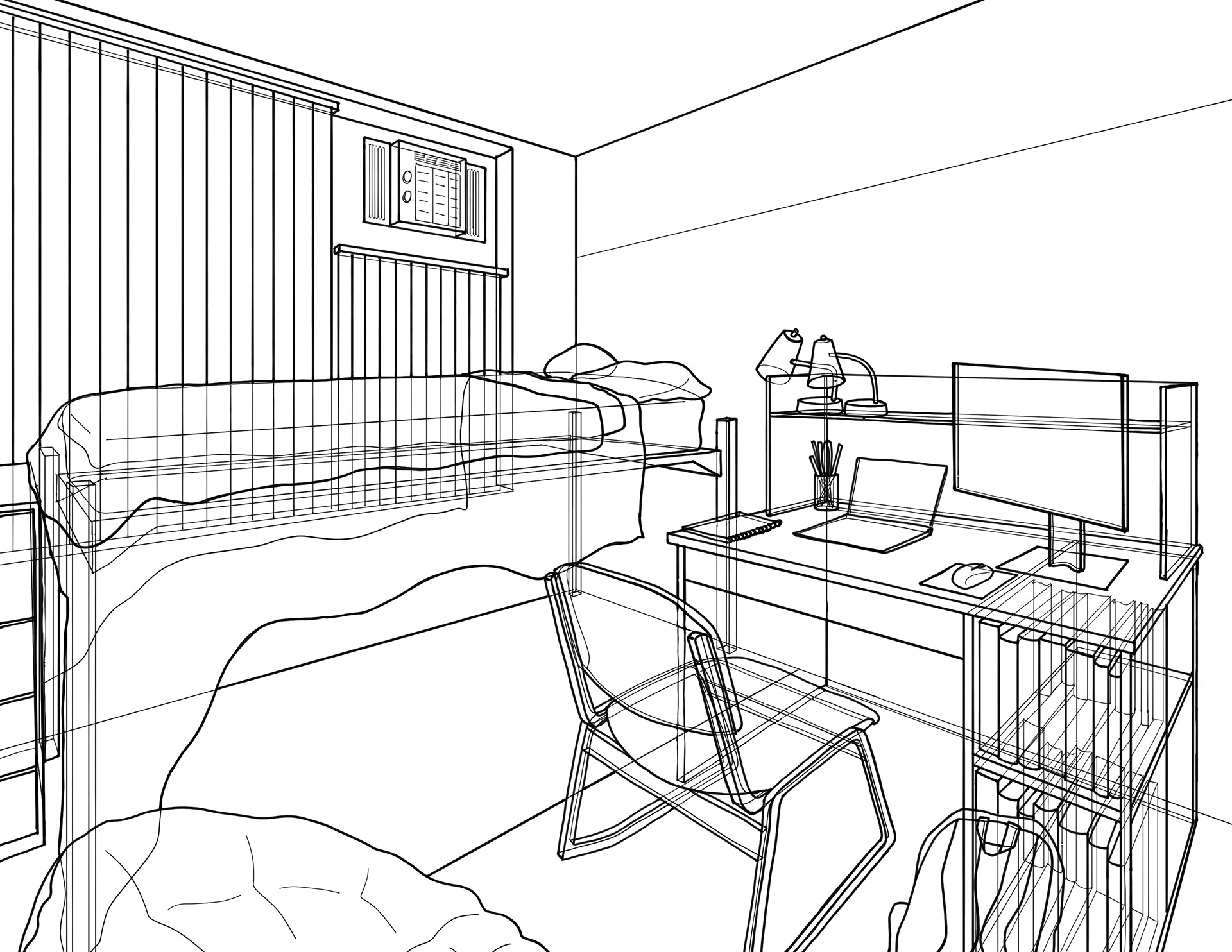 Wireframe illustration (2023) using Adobe Fresco