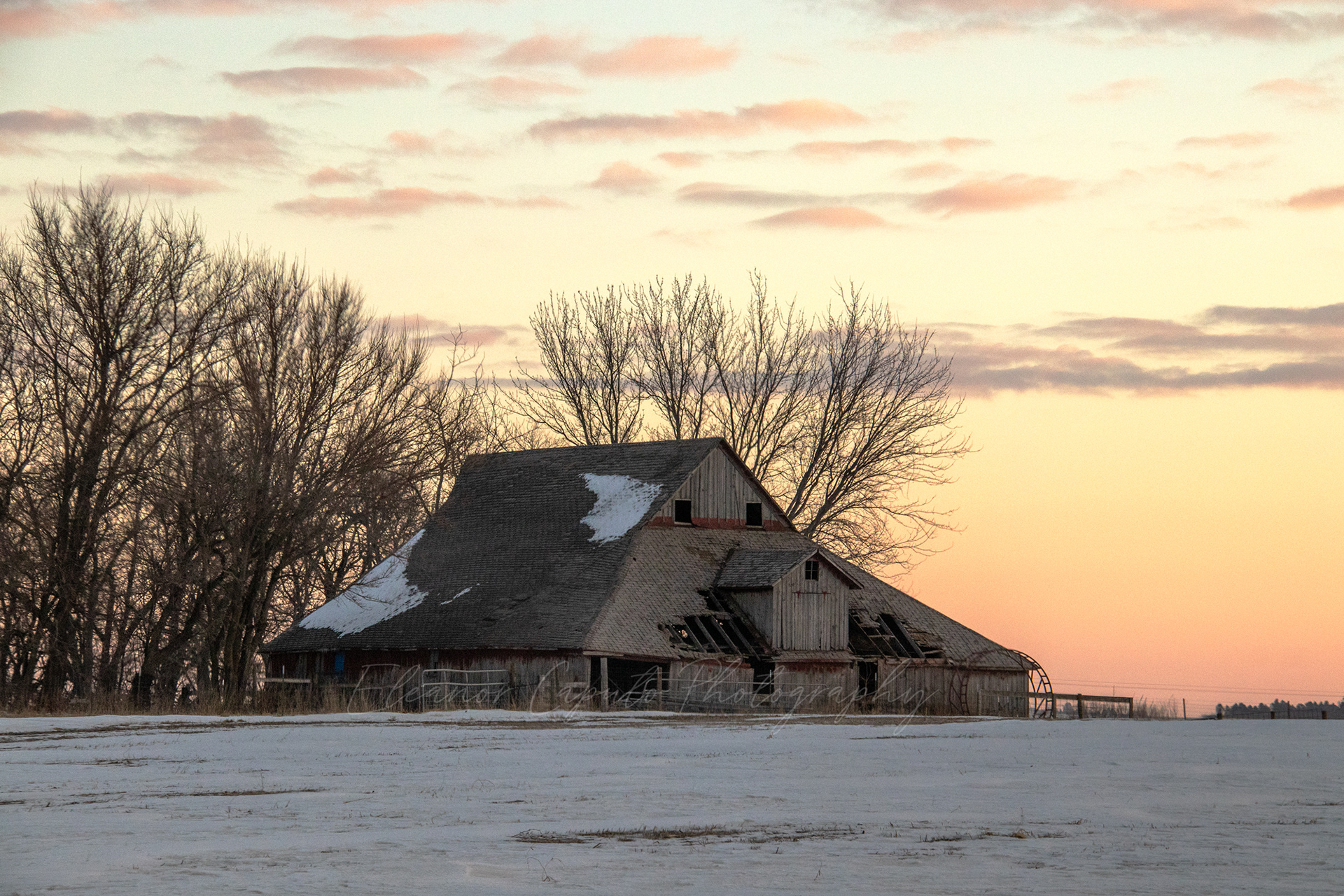 Snowy Sunset Barn #102