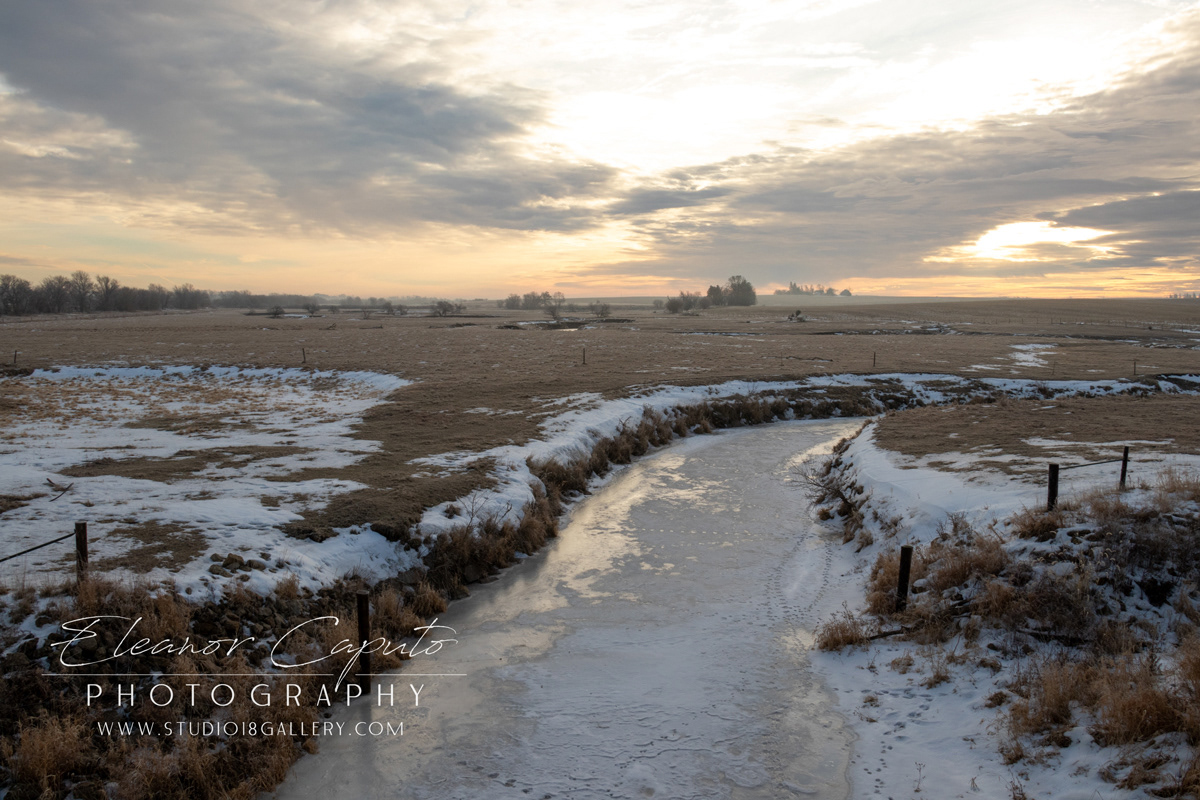 Frosty Field with river Beaman Iowa