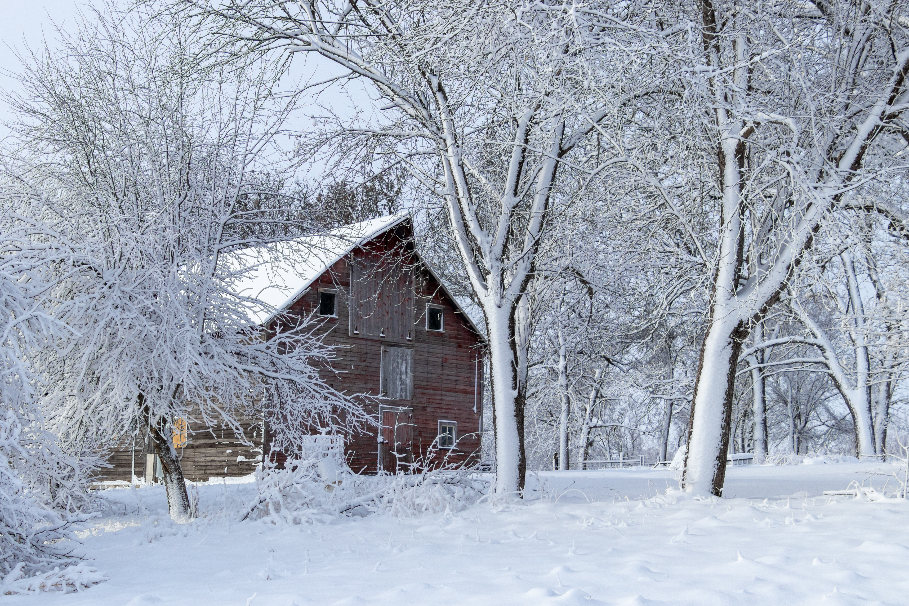 Old Red Barn in snow 2nd street Beaman Iowa