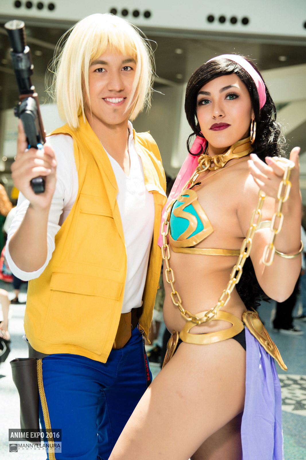 Han solo and Leia from starwars being cosplayed at a convention in Los Angeles, California. Circa 2016