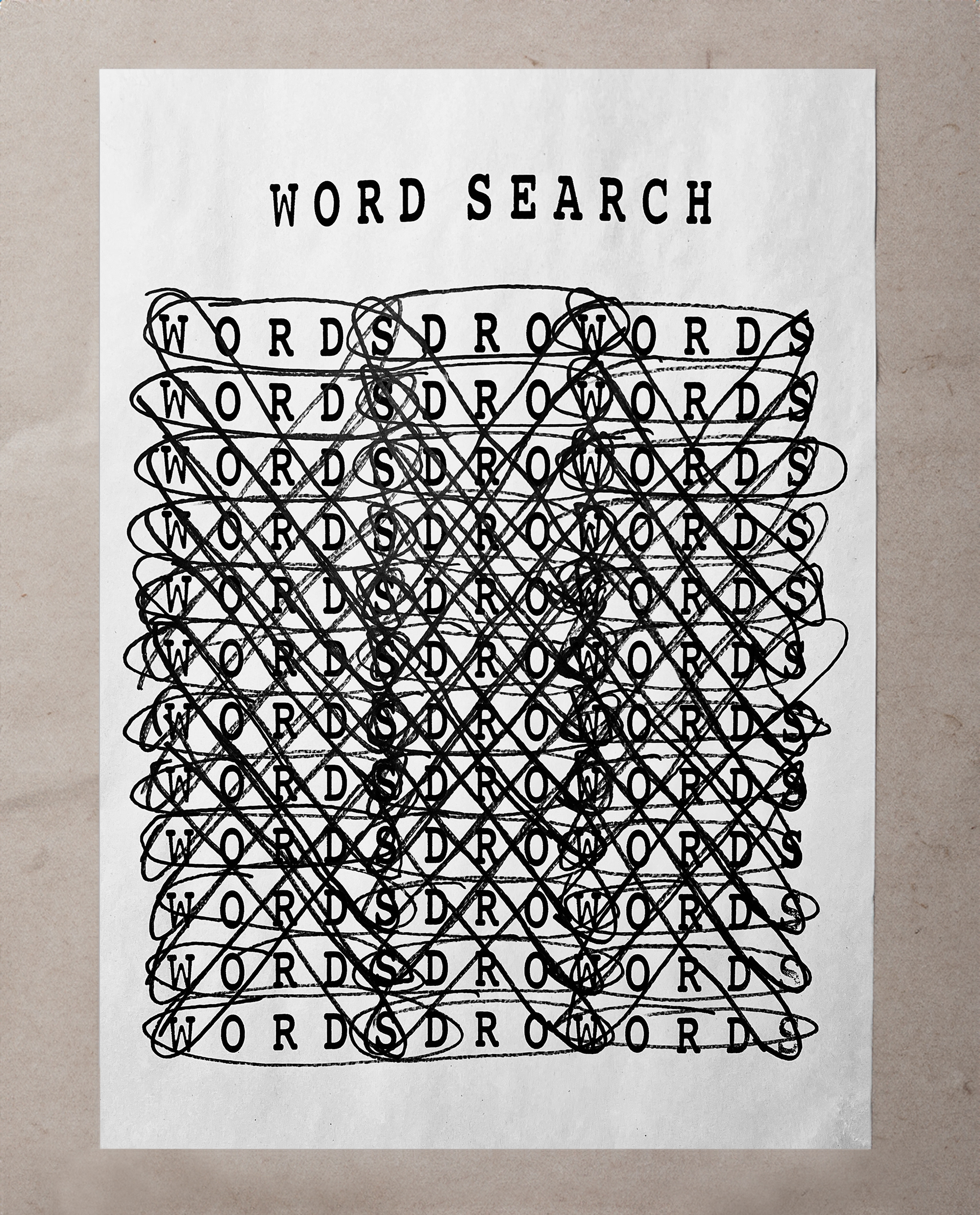 WORD SEARCH, 2022. Screenprint and marker, 24"x 19"