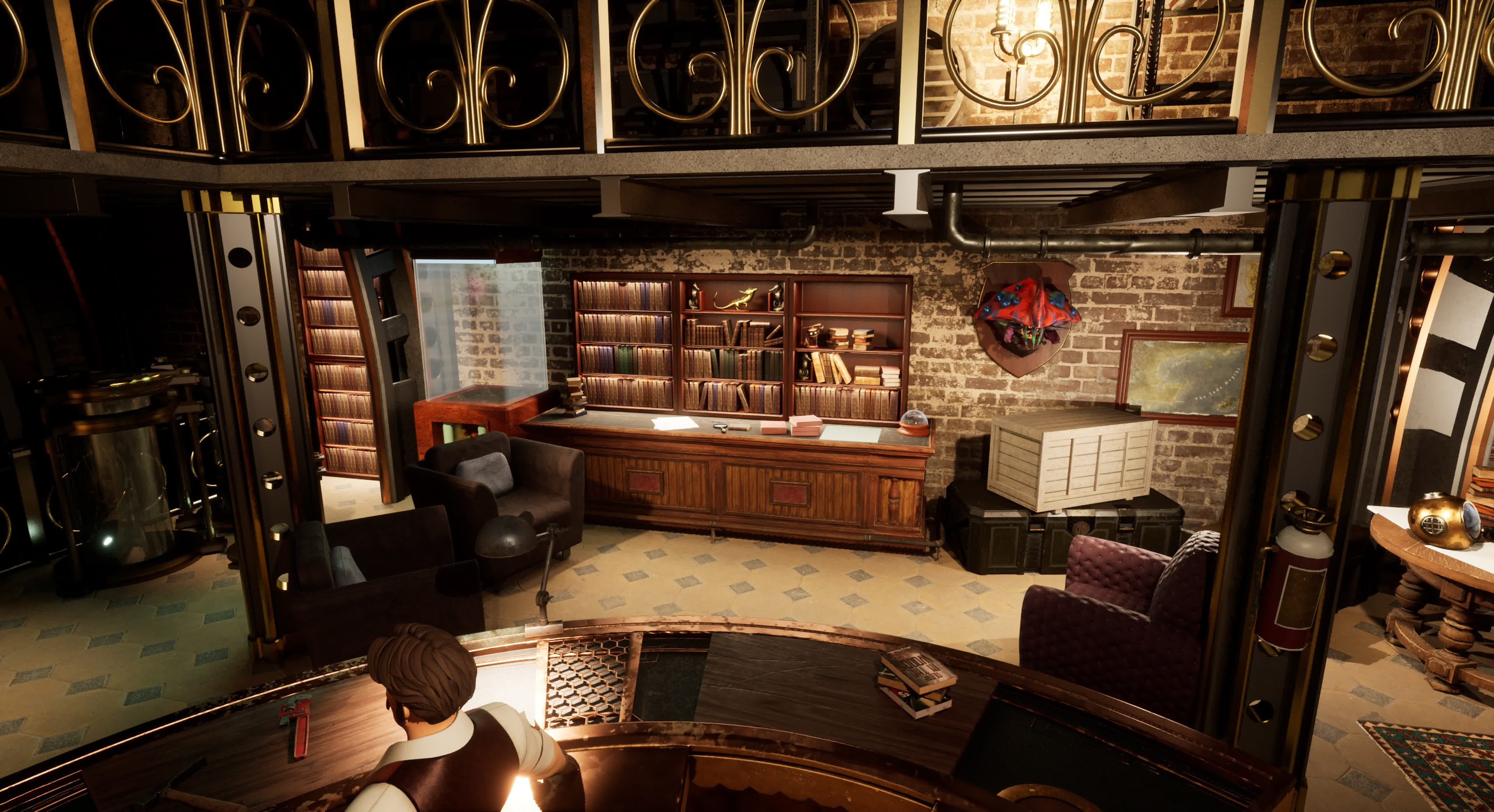 The Study: Megascans used for the books, desk and terrarium flora