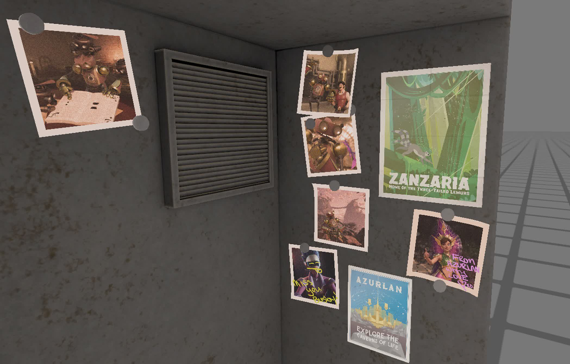 Close up of Photos and Posters to give the bay some character