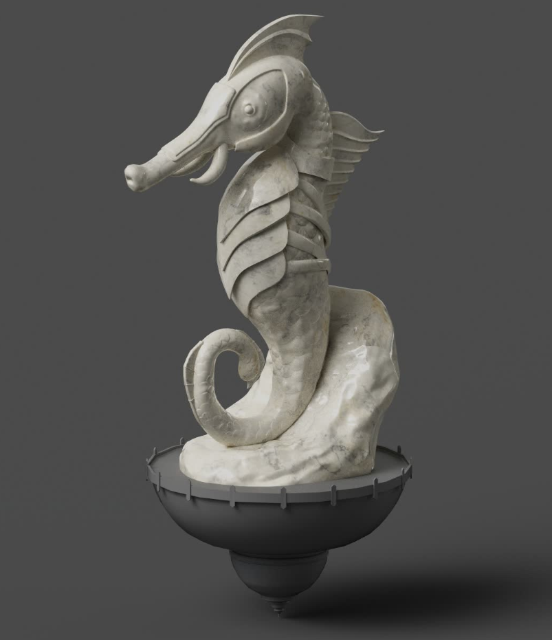 Alien Seahorse Statue sculpted in ZBrush - texturing using tiling textures