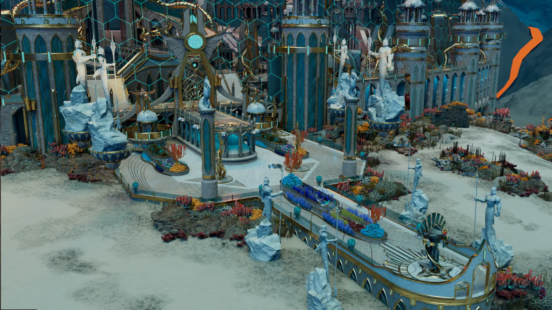 Katopia City Gardens - I was responsible for coral planter layout, modeling and layout of the pillars, statues, clam lights, and orb lanterns