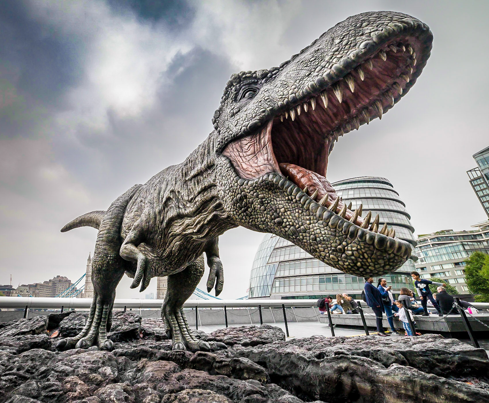 OK, not the usual shot of city hall I'll confess.

T-Rex sculpture outside city hall to promote the new Jurassic World movie.