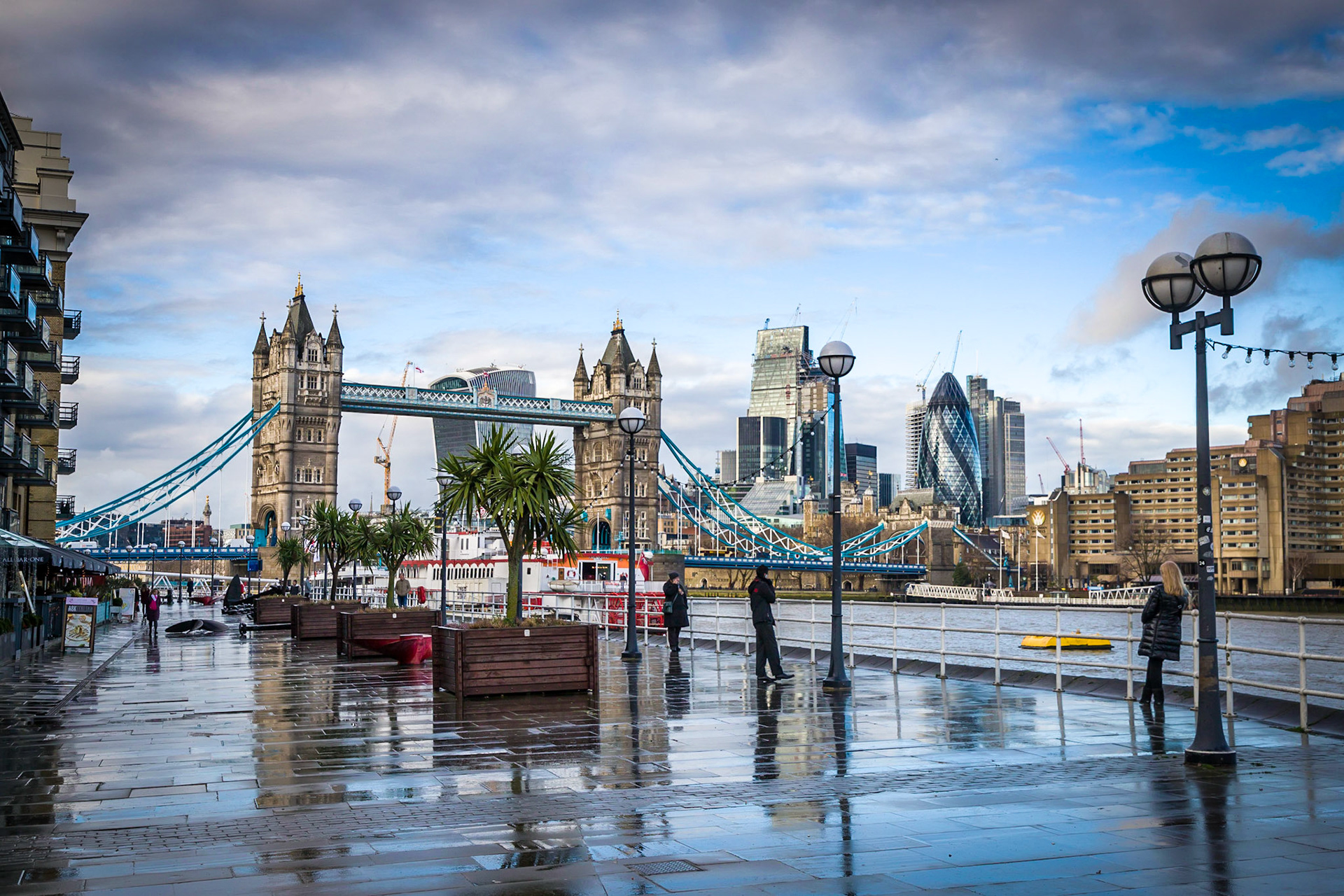 I've spent quite a long time walking over and around Tower Bridge over the past few weeks (And taken quite a lot of photographs of it too).  This one stuck out for me, taken over near Butlers Wharf after a recent shower, the sky was clear leaving this fantastic reflections.