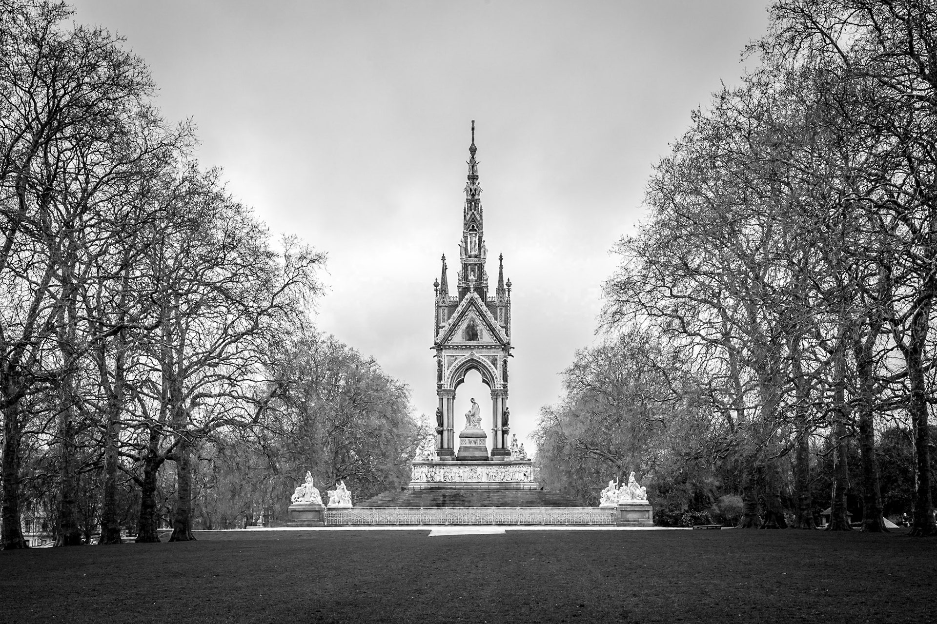 I'll be entirely honest, I didn't realise this actually existed until I stumbled upon it whilst walking around London before work.

I stood in awe of the craftsmanship, and realise we just don't make anything like this anymore.  Everything is printed or cast or manufactured by machines, such a shame that I don't think we will create any real beauty ever again.

From Wikipedia;
The Albert Memorial is situated in Kensington Gardens, London, directly to the north of the Royal Albert Hall. It was commissioned by Queen Victoria in memory of her beloved husband, Prince Albert who died of typhoid in 1861. The memorial was designed by Sir George Gilbert Scott in the Gothic Revival style. Opened in July 1872 by Queen Victoria, with the statue of Albert ceremonially "seated" in 1876, the memorial consists of an ornate canopy or pavilion, in the style of a Gothic ciborium over the high altar of a church, containing a statue of the prince facing south. The memorial is 176 feet (54 m) tall, took over ten years to complete, and cost £120,000 (the equivalent of about £10,000,000 in 2010). The cost was met by public subscription.