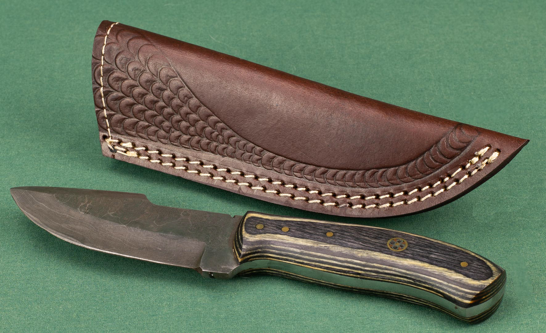 Knife with Sheath - damascus steel blade