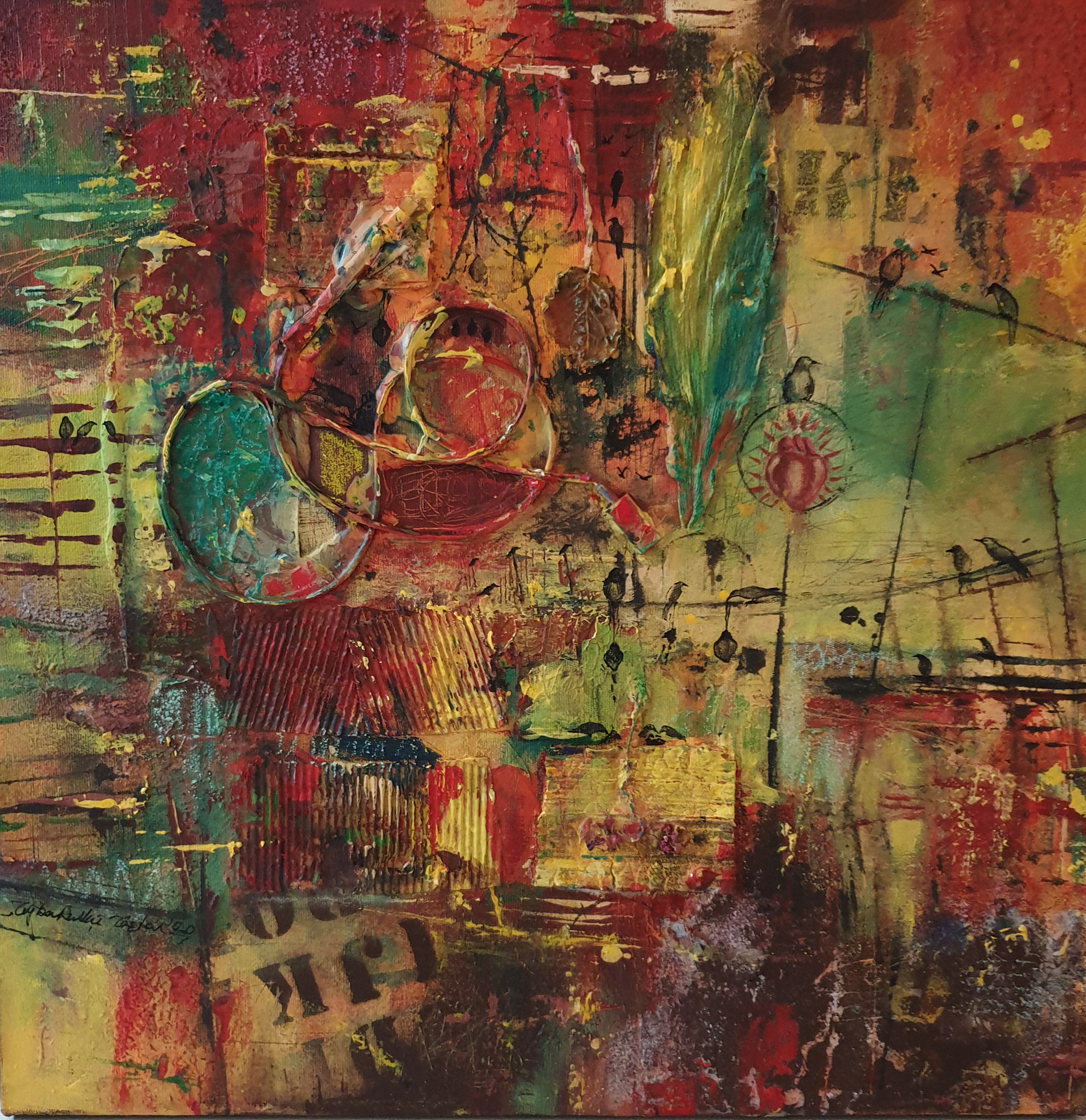 Composition 16, 2020, 50x50 cm, Mixed Media on Canvas