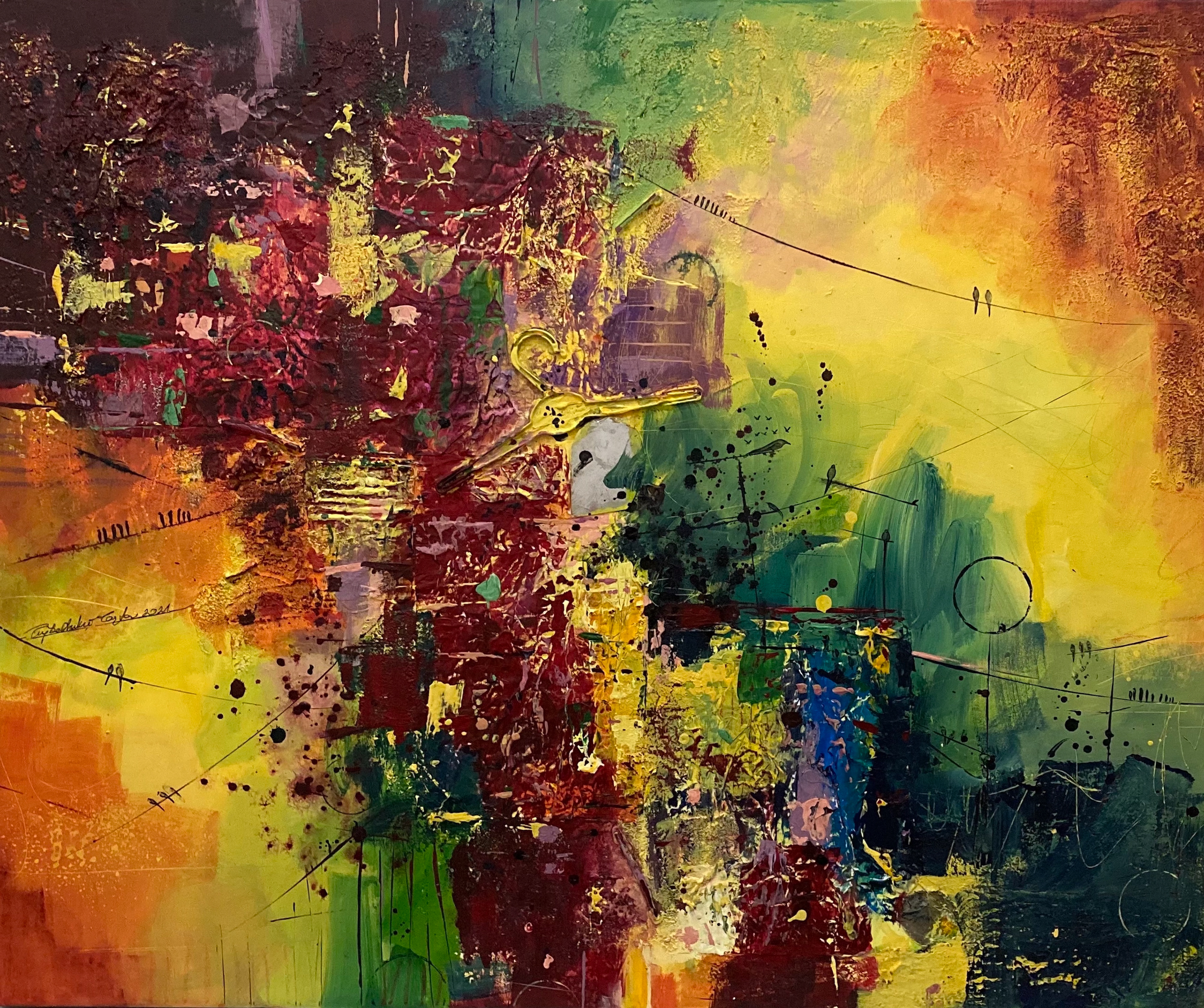 Composition 14, 2021, Mixed Media on Canvas, 89x116 cm