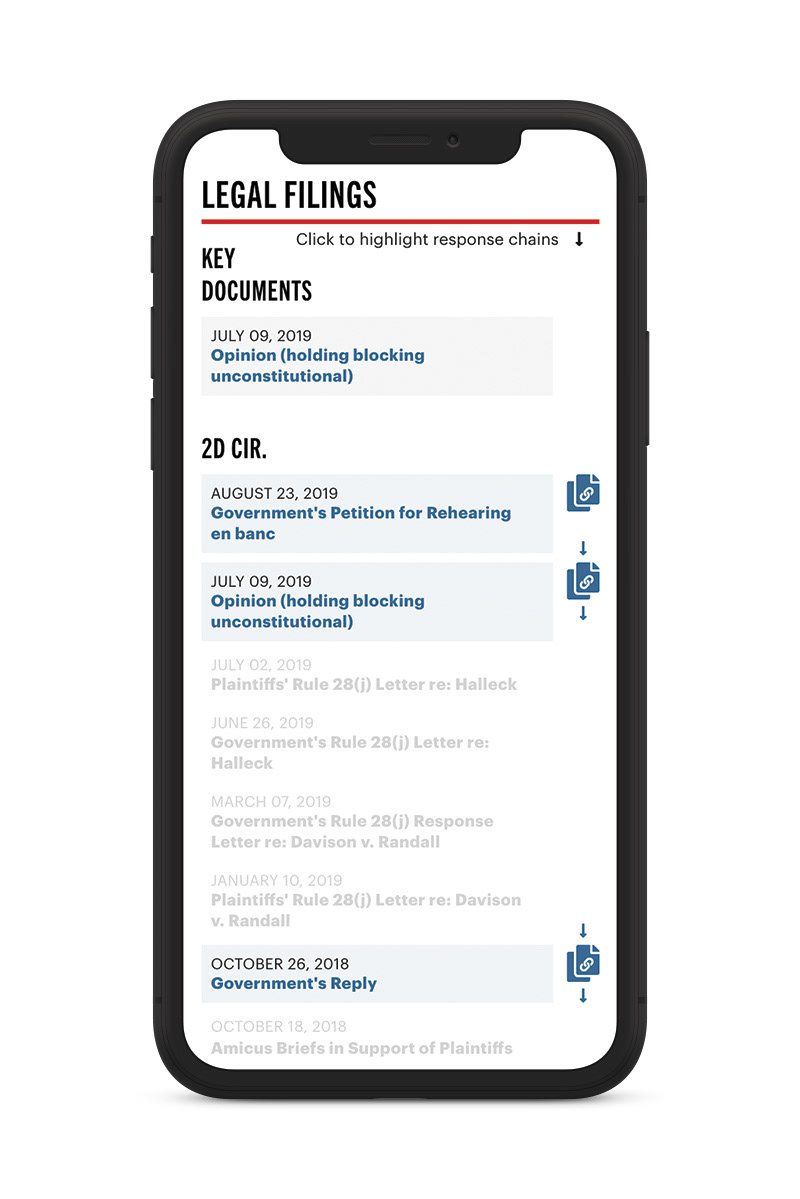 legal filings list showing response threads
